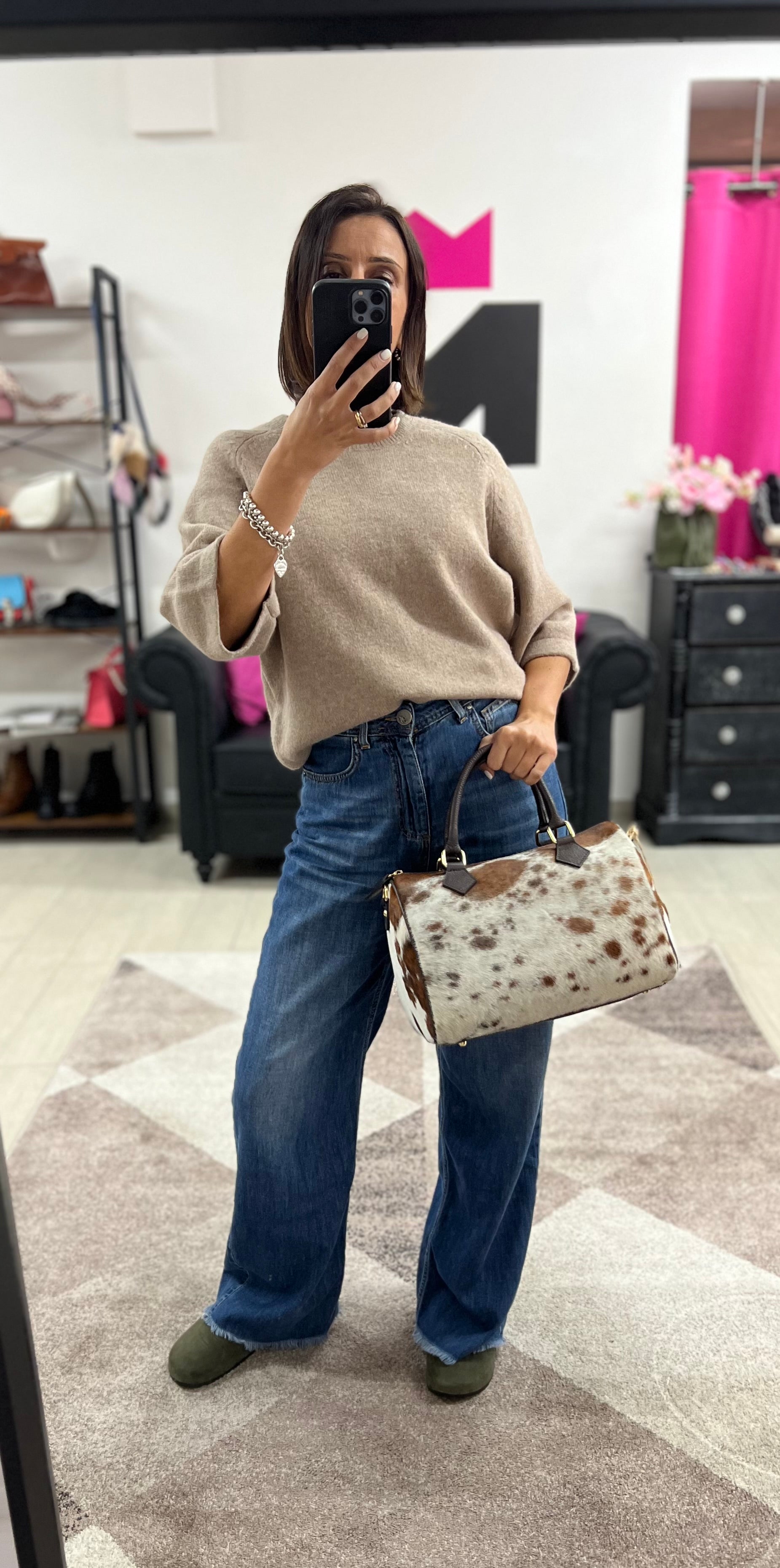 Maxi pony hair top-handle bag