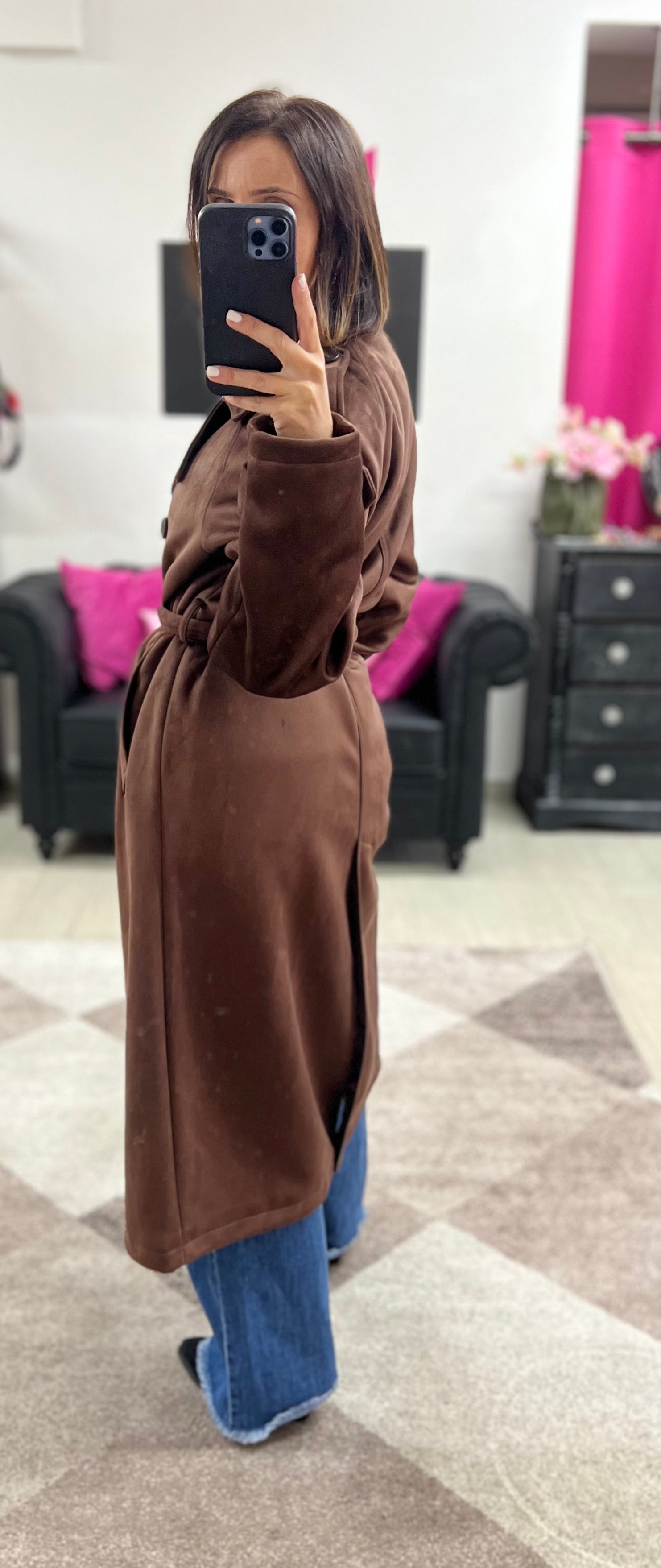 Trench suede testa di moro