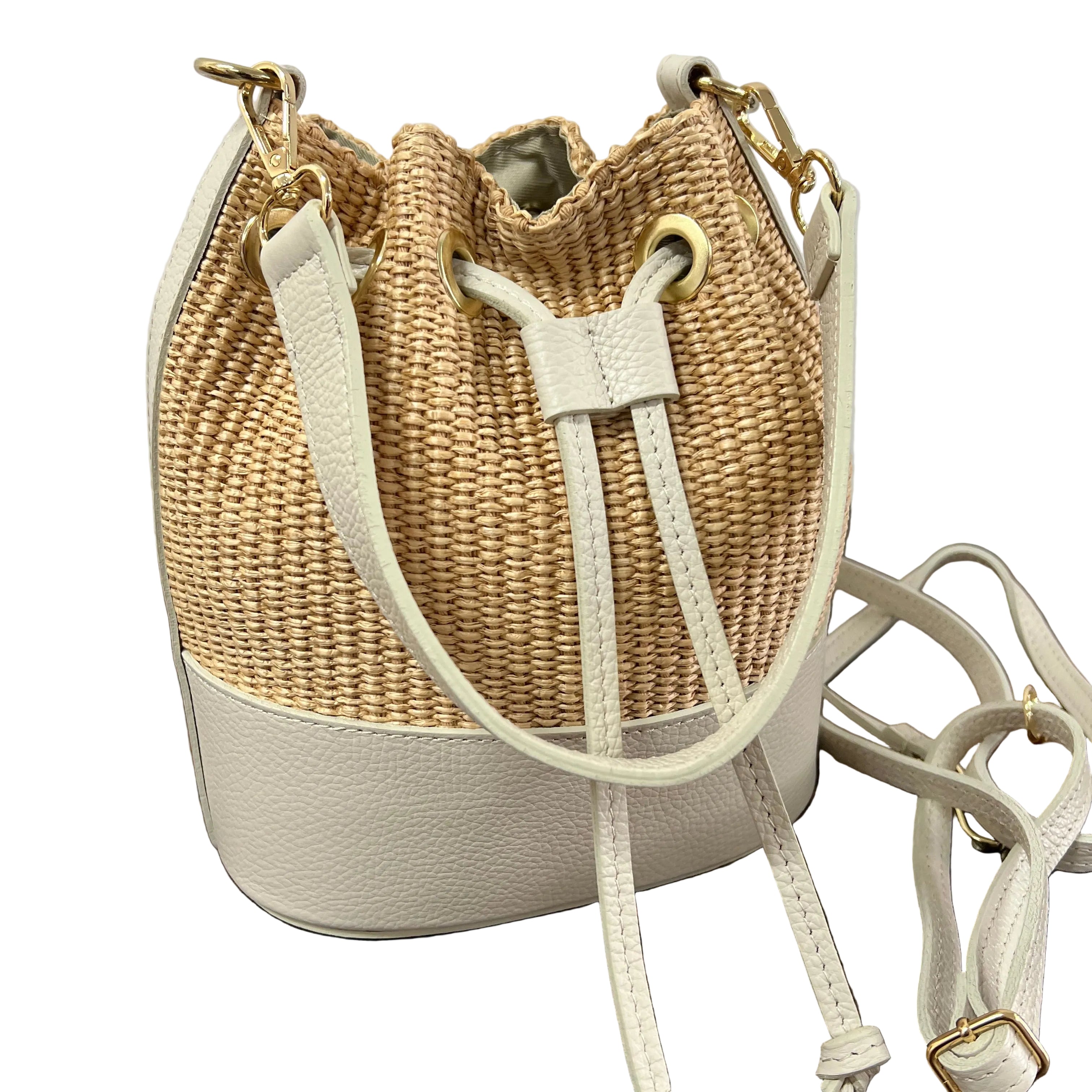 Sacchetto frange mini z rafia panna