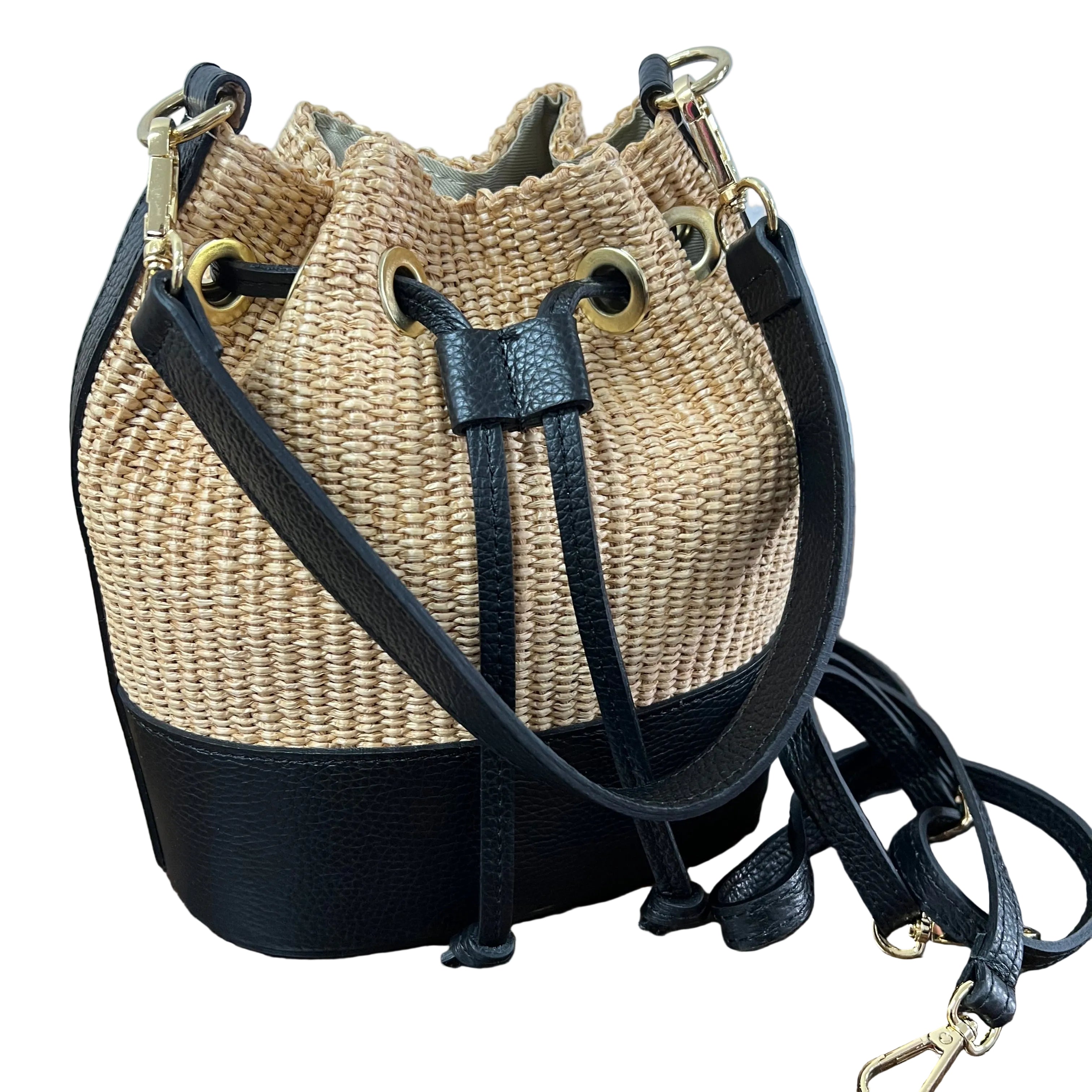 Sacchetto frange mini z rafia nero