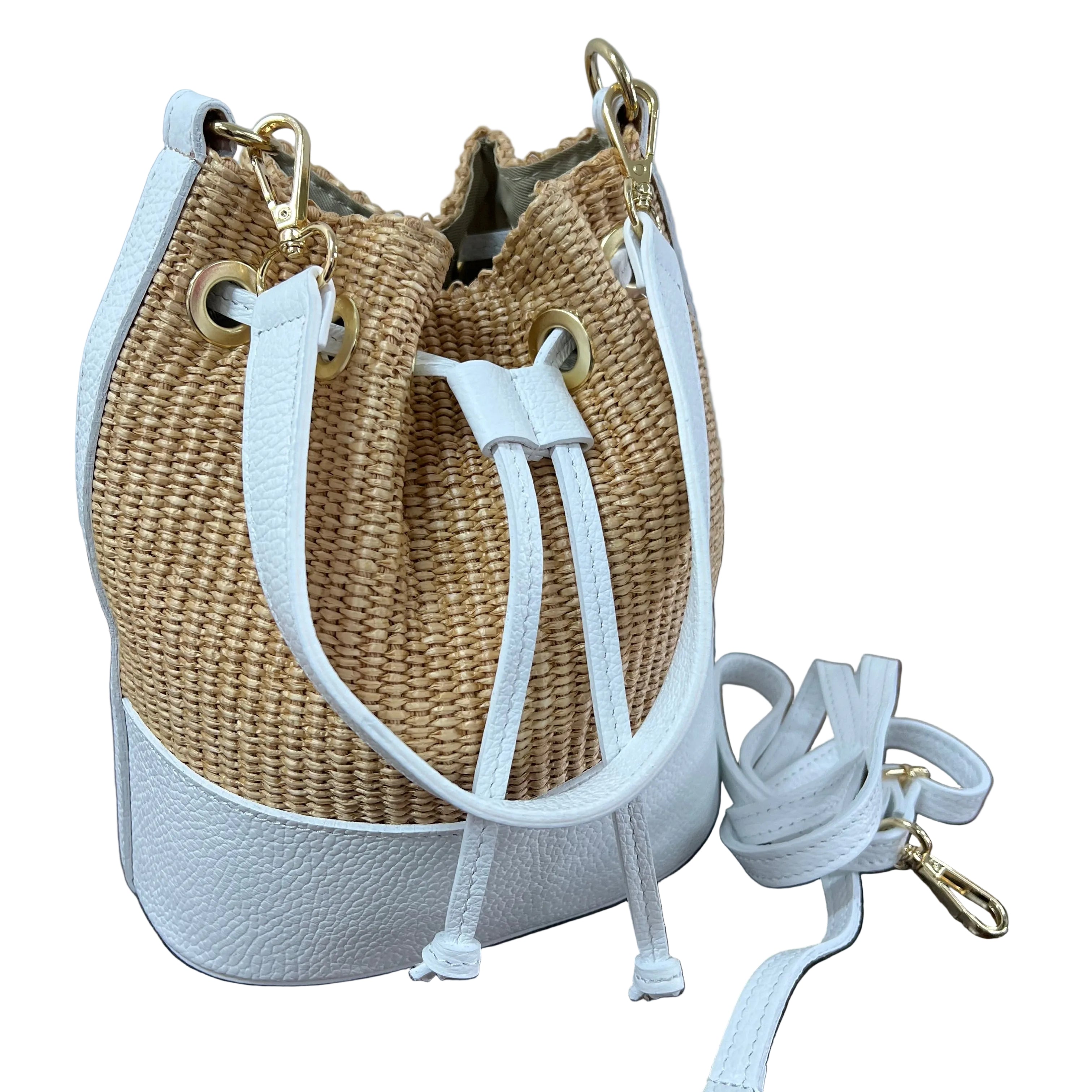 Sacchetto frange mini z rafia bianco