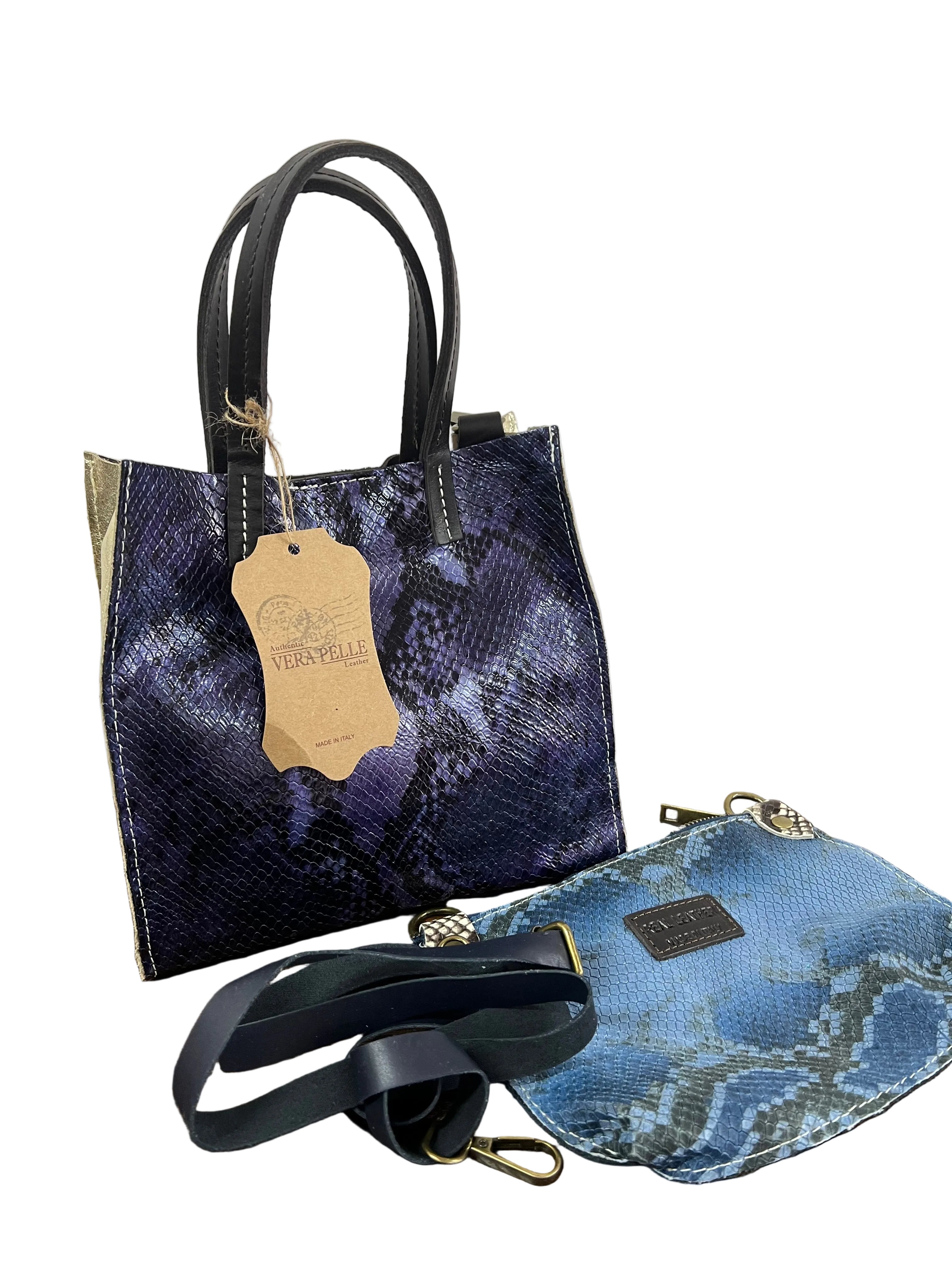 Shopper mini patchwork animalier  viola e mattone