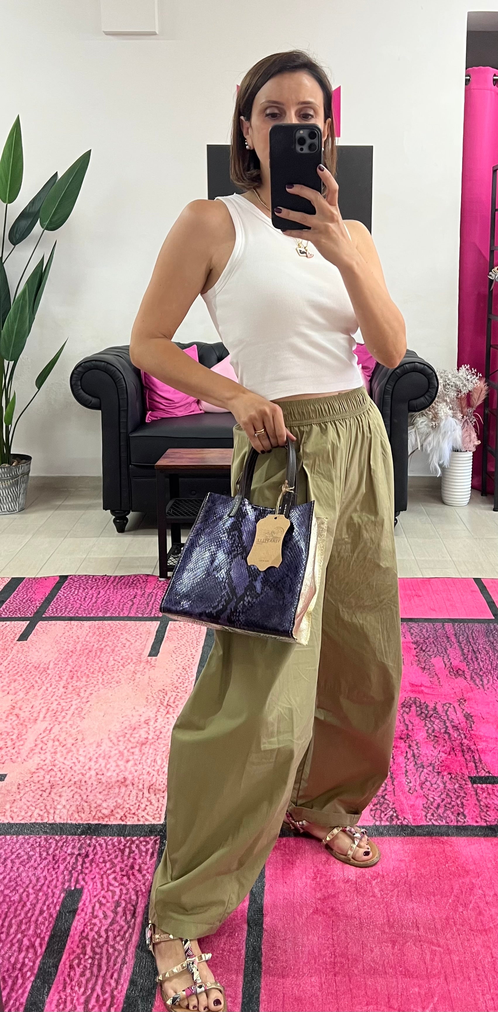 Shopper mini patchwork animalier  viola e mattone