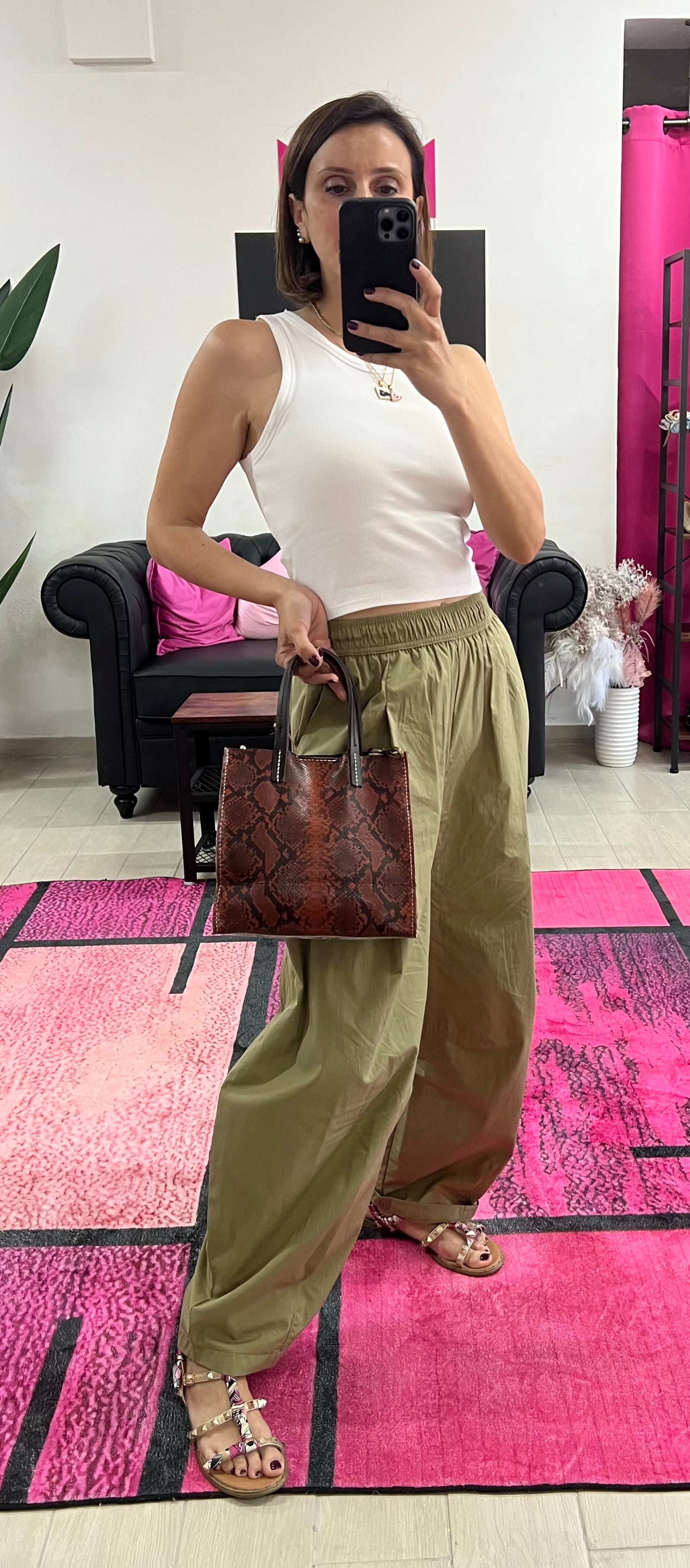 Shopper mini patchwork animalier  viola e mattone