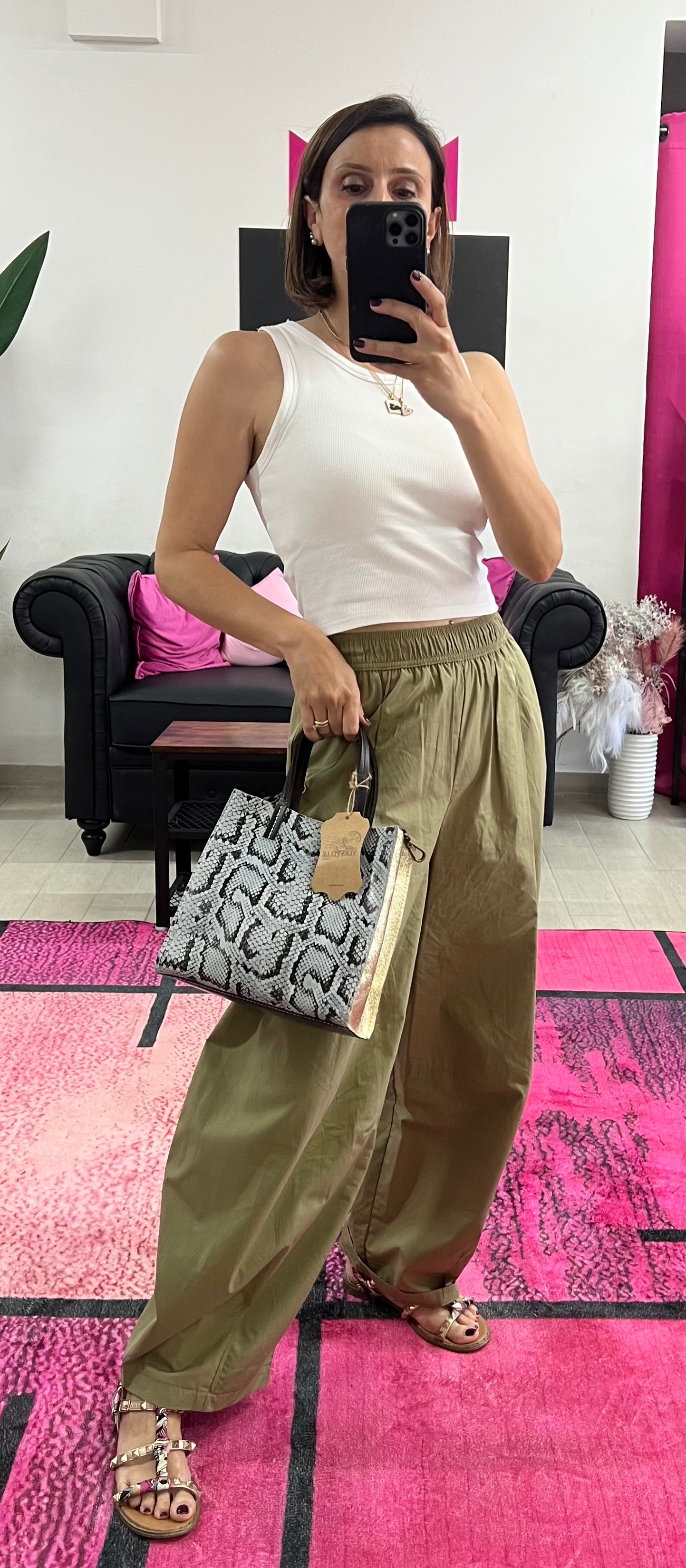 Shopper mini patchwork animalier ghiaccio e caramello