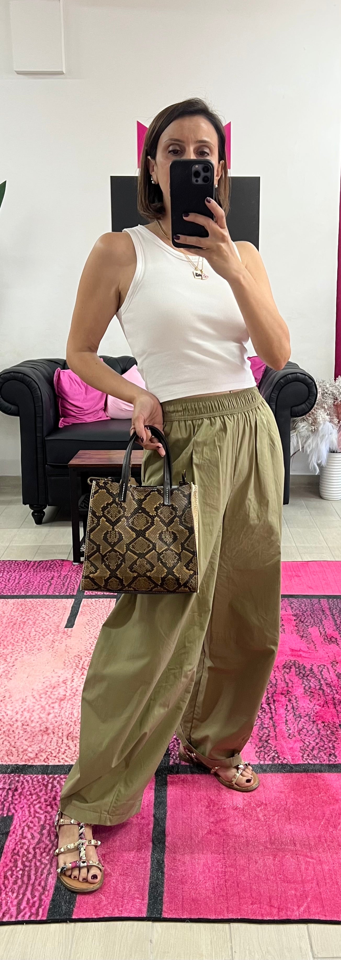 Shopper mini patchwork animalier ghiaccio e caramello
