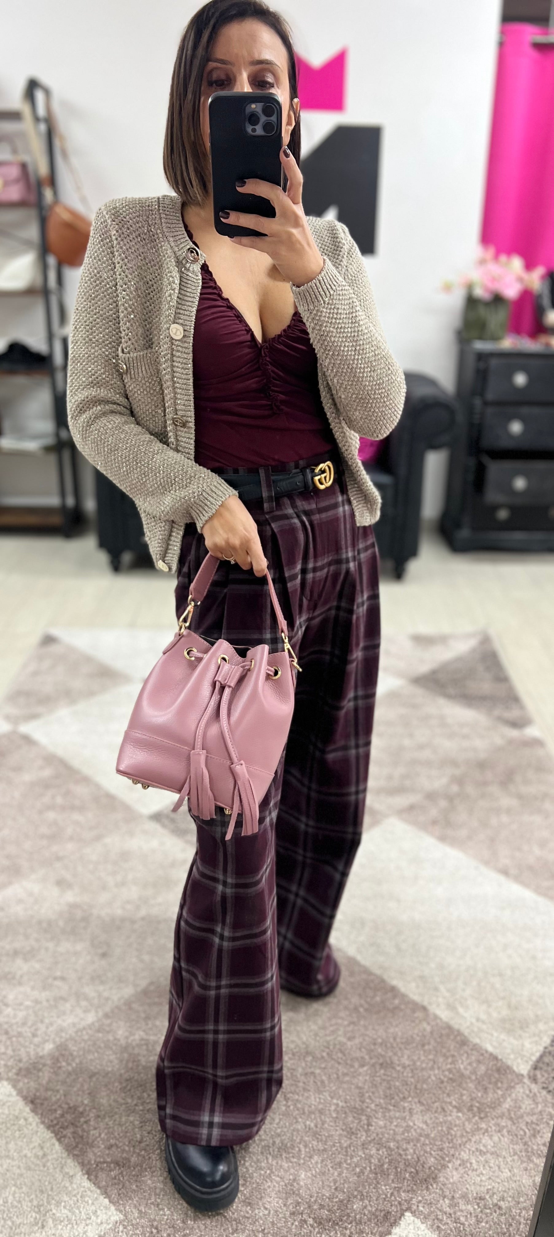 Sacchetto frange mini rosa antico