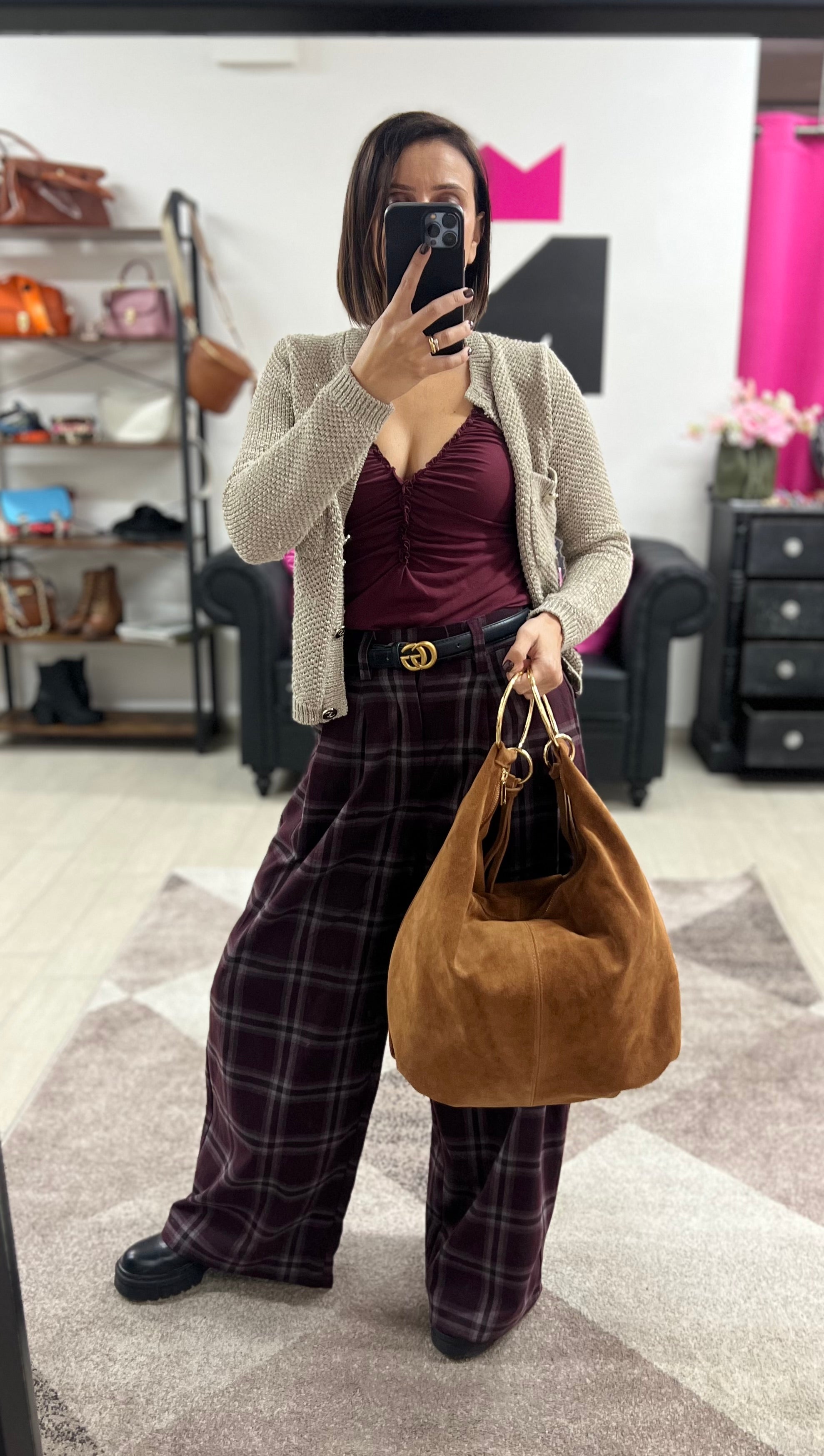 Shopper anelli extra suede cuoio