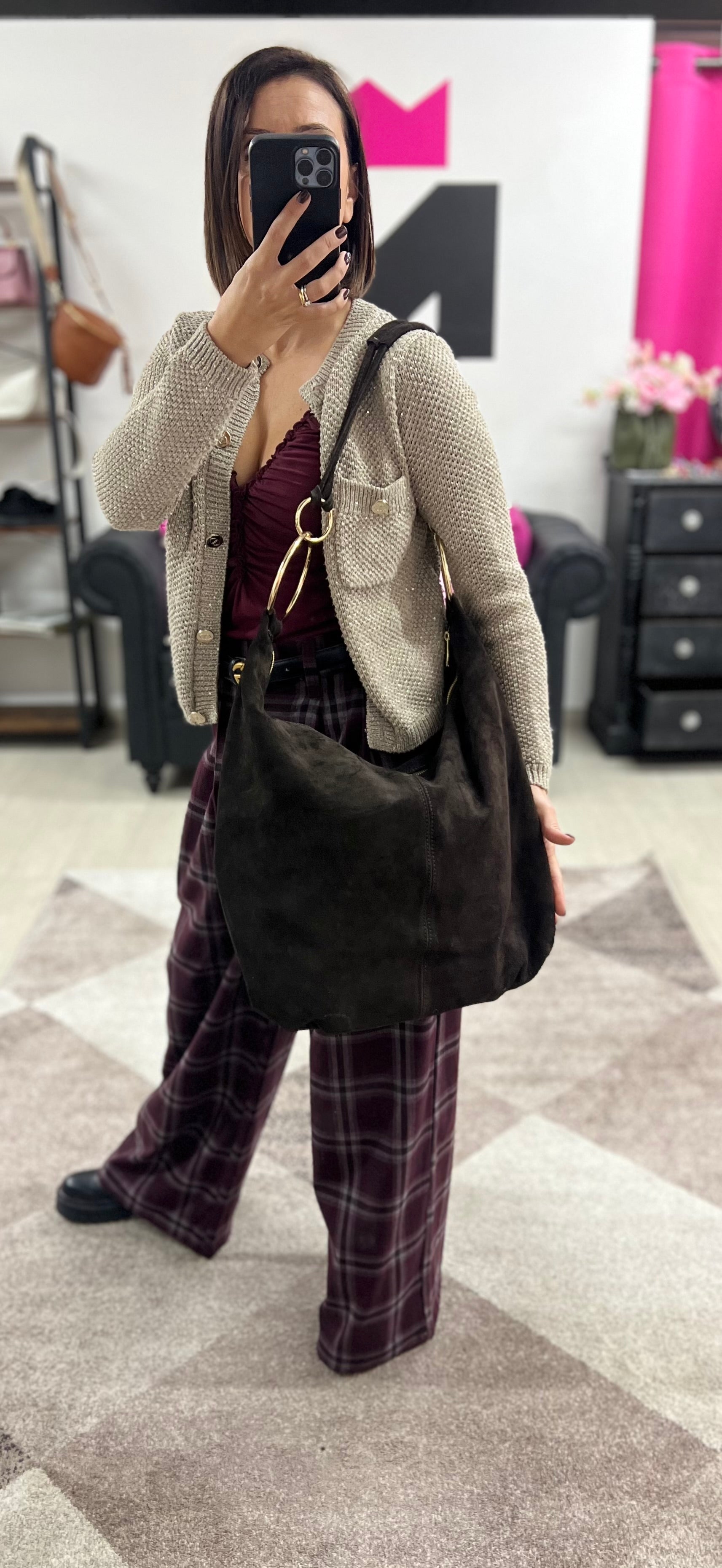 Shopper anelli extra suede testa di moro