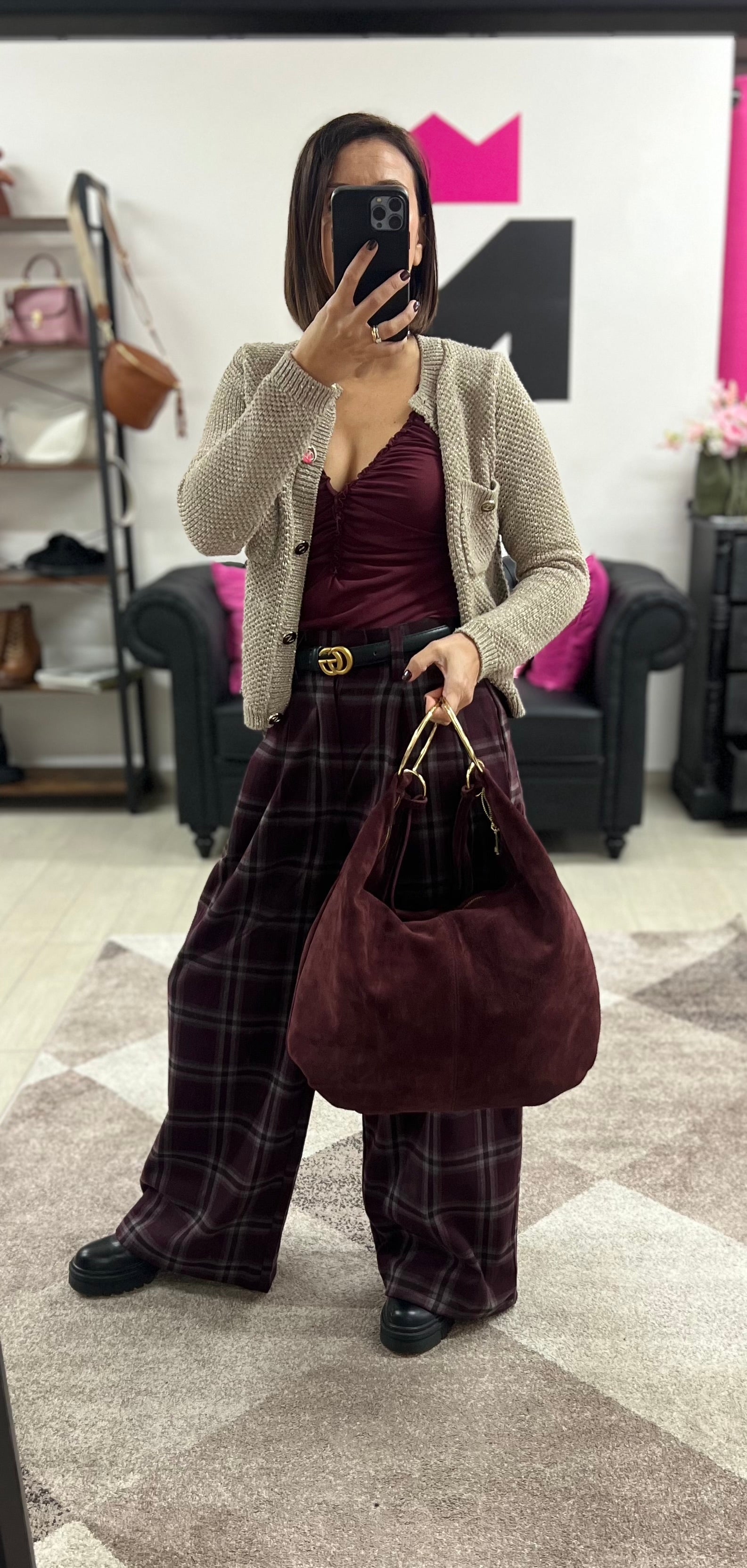 Shopper anelli extra suede vinaccia