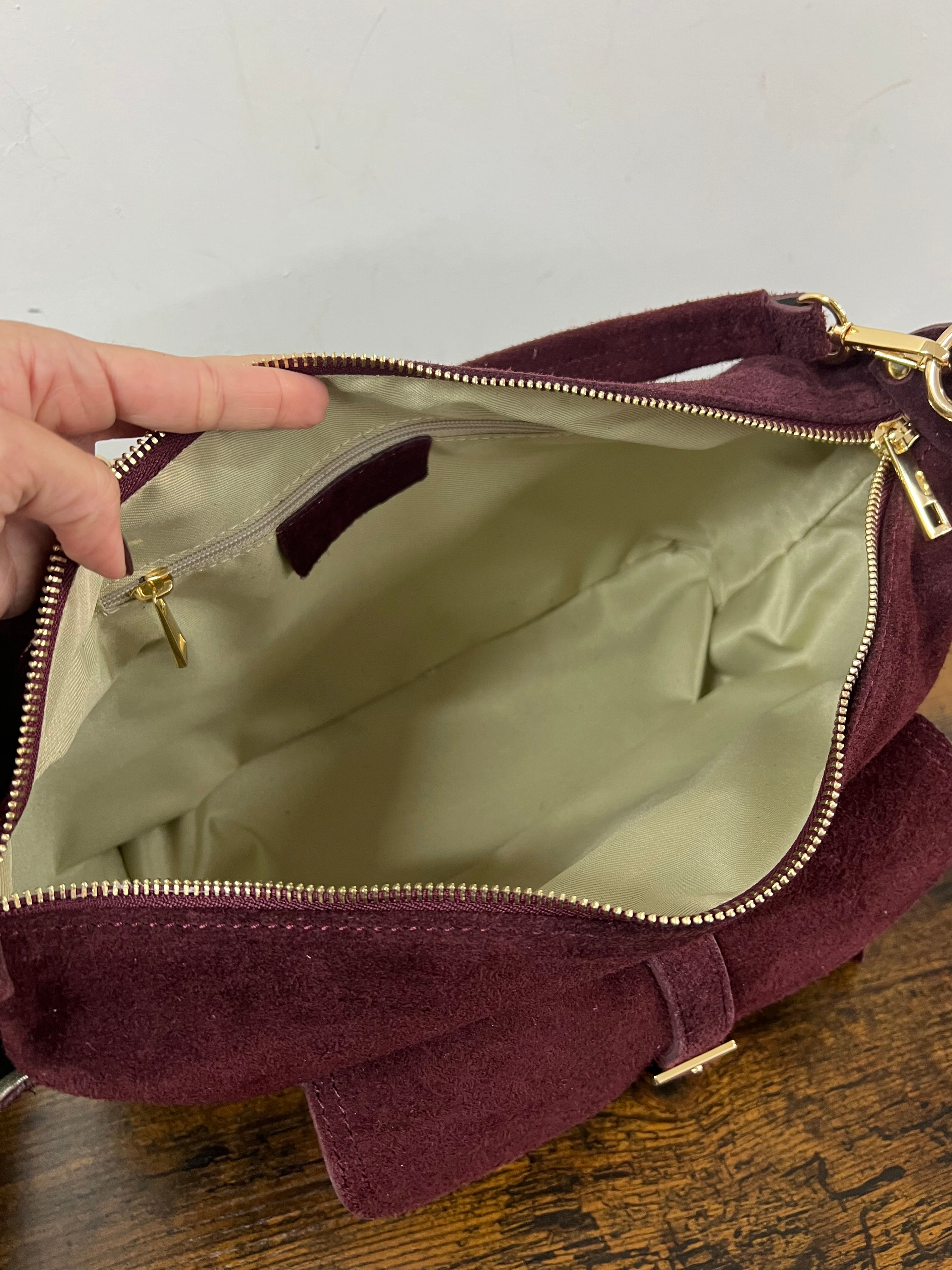 Mega baguette genuine leather suede burgundy