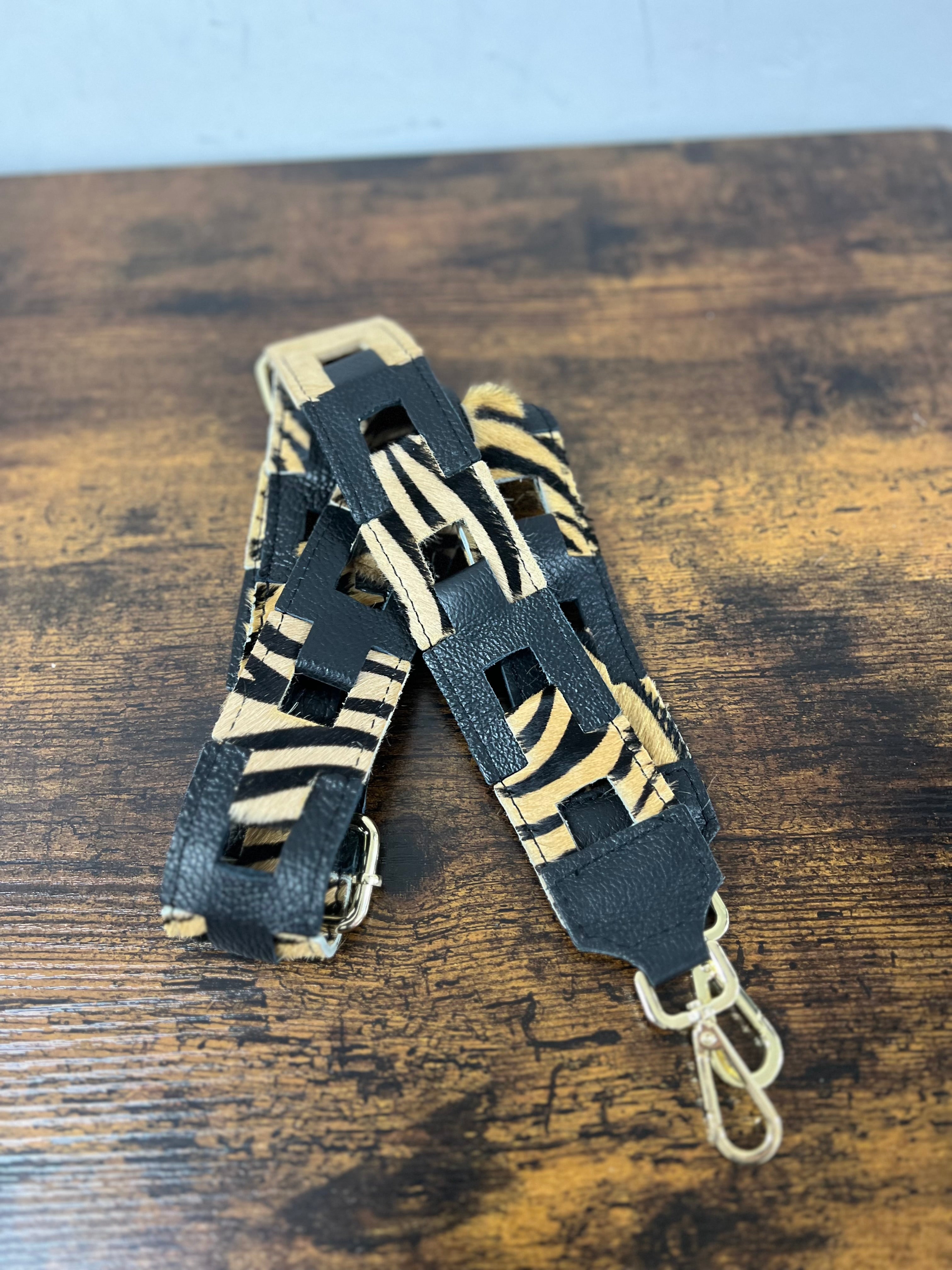 Tracolla pelle e cavallino zeb