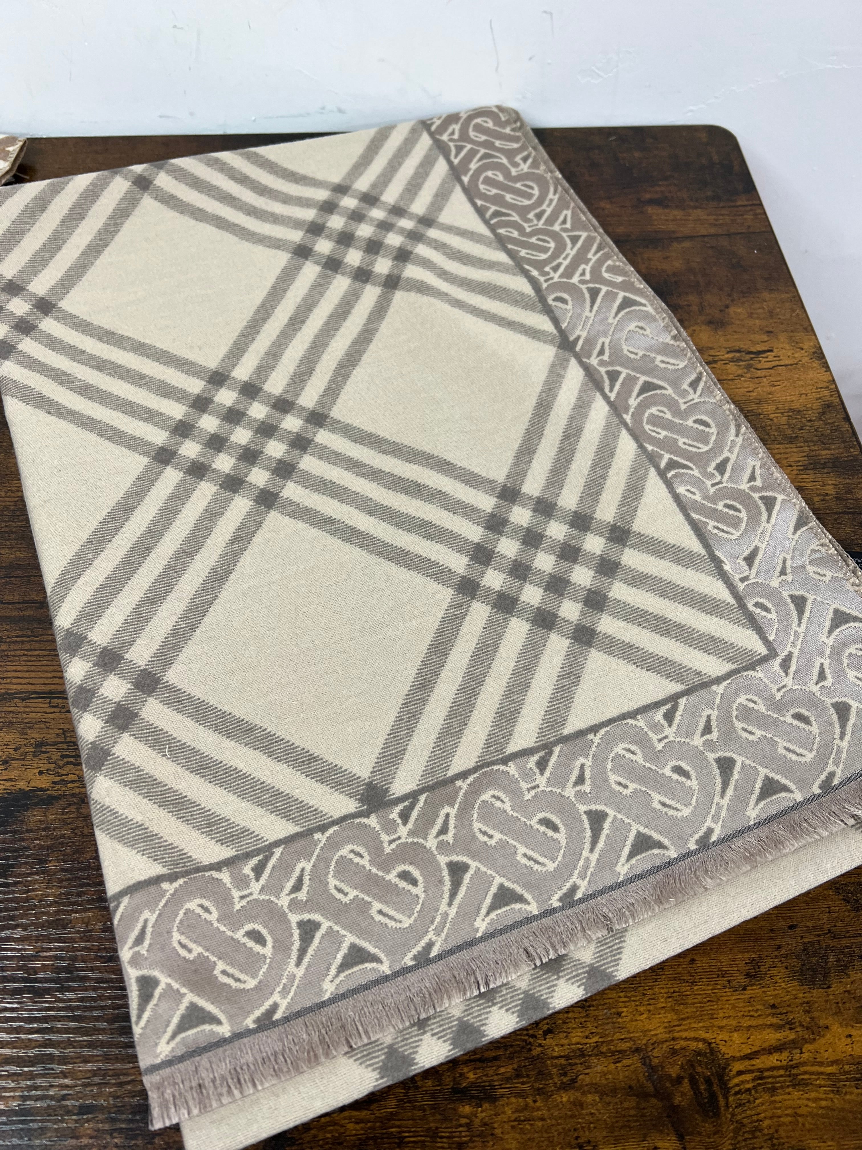 Taupe grey cashmere blend scarf