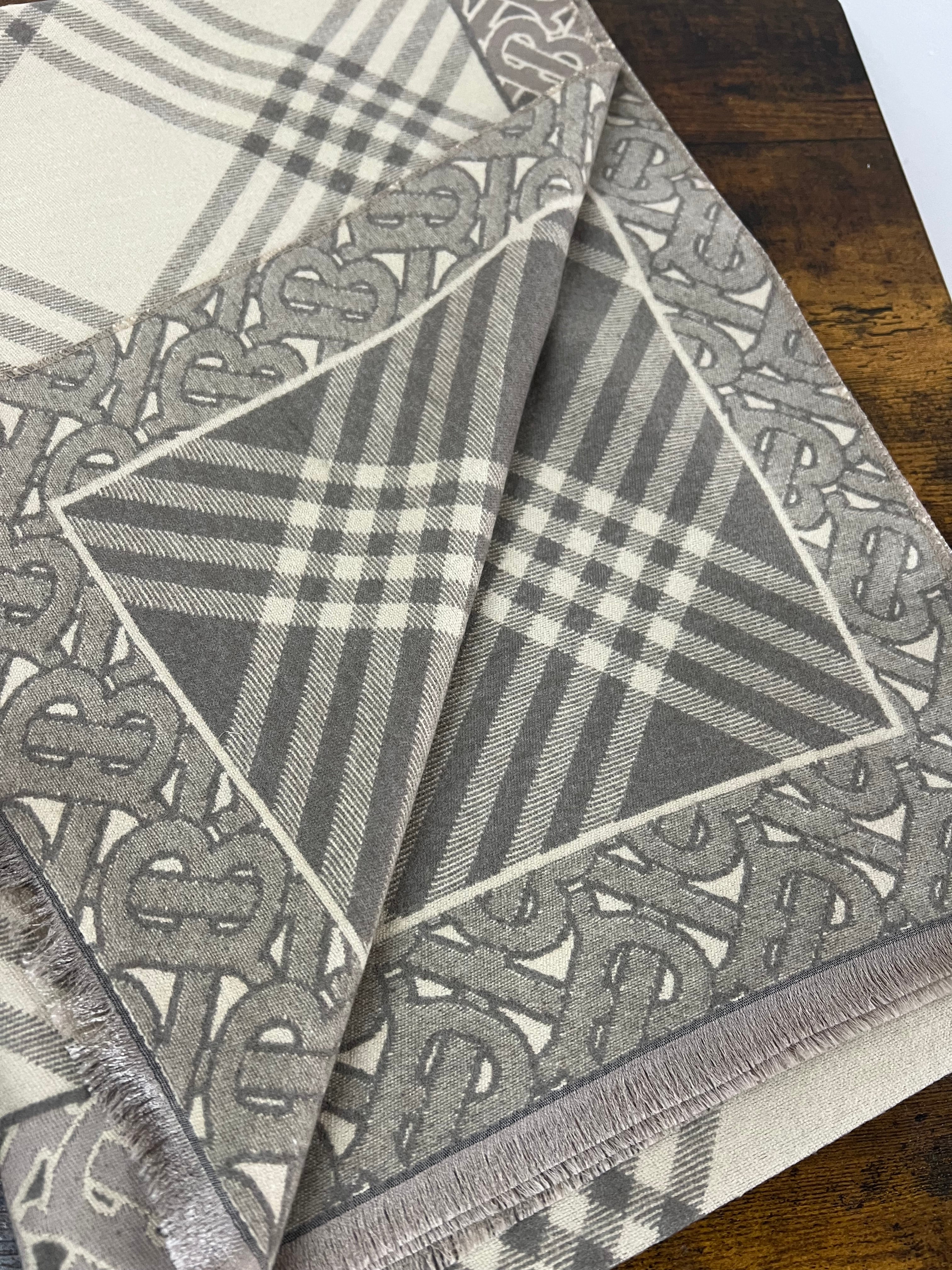 Taupe grey cashmere blend scarf