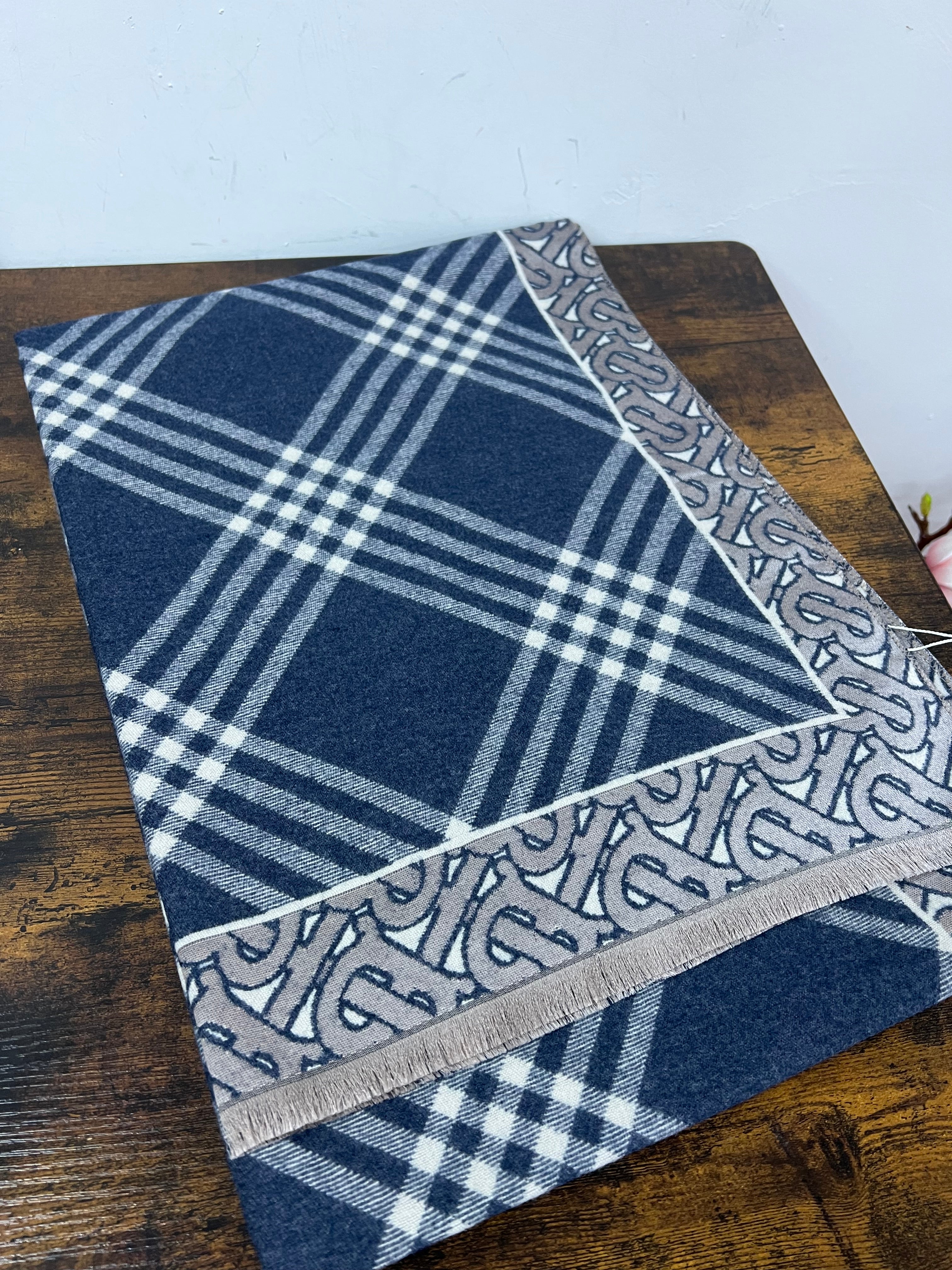 Sciarpona misto cachemire blu panna