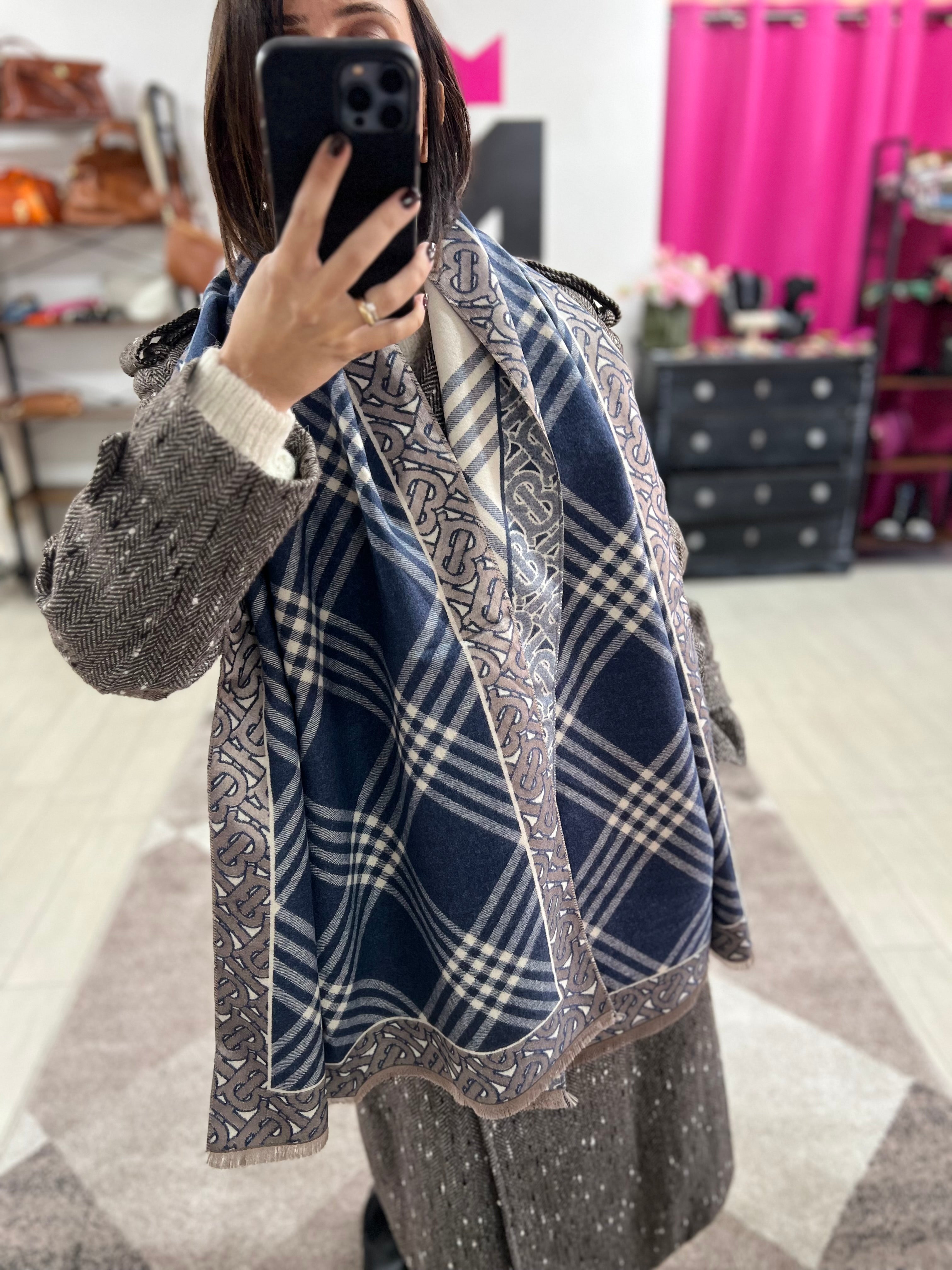 Sciarpona misto cachemire blu panna