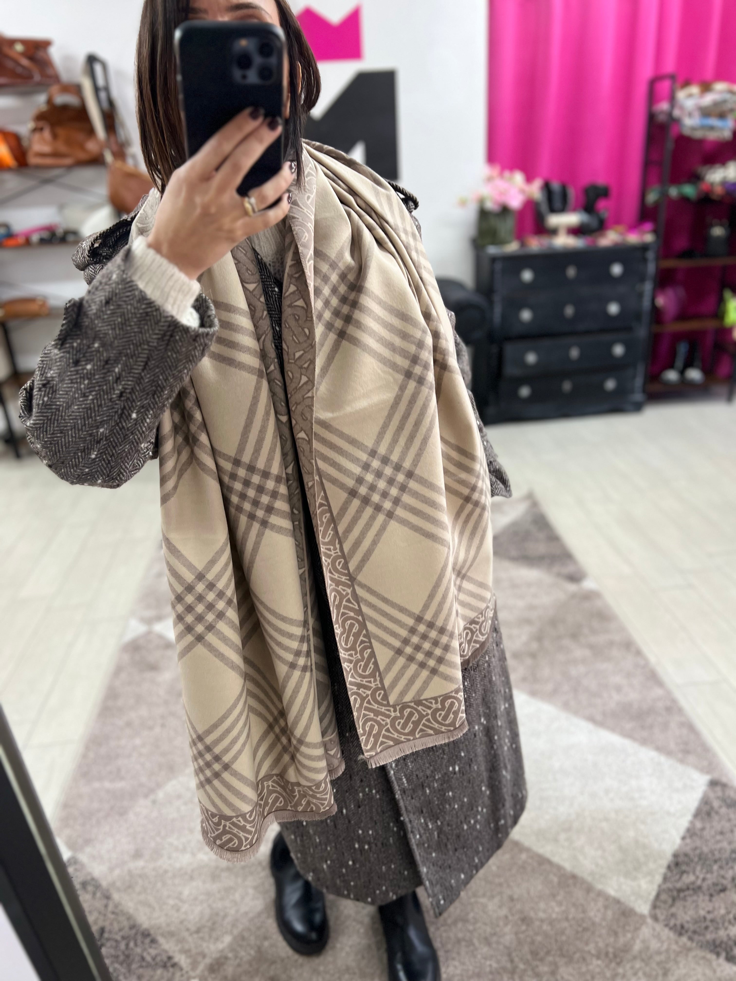 Taupe grey cashmere blend scarf