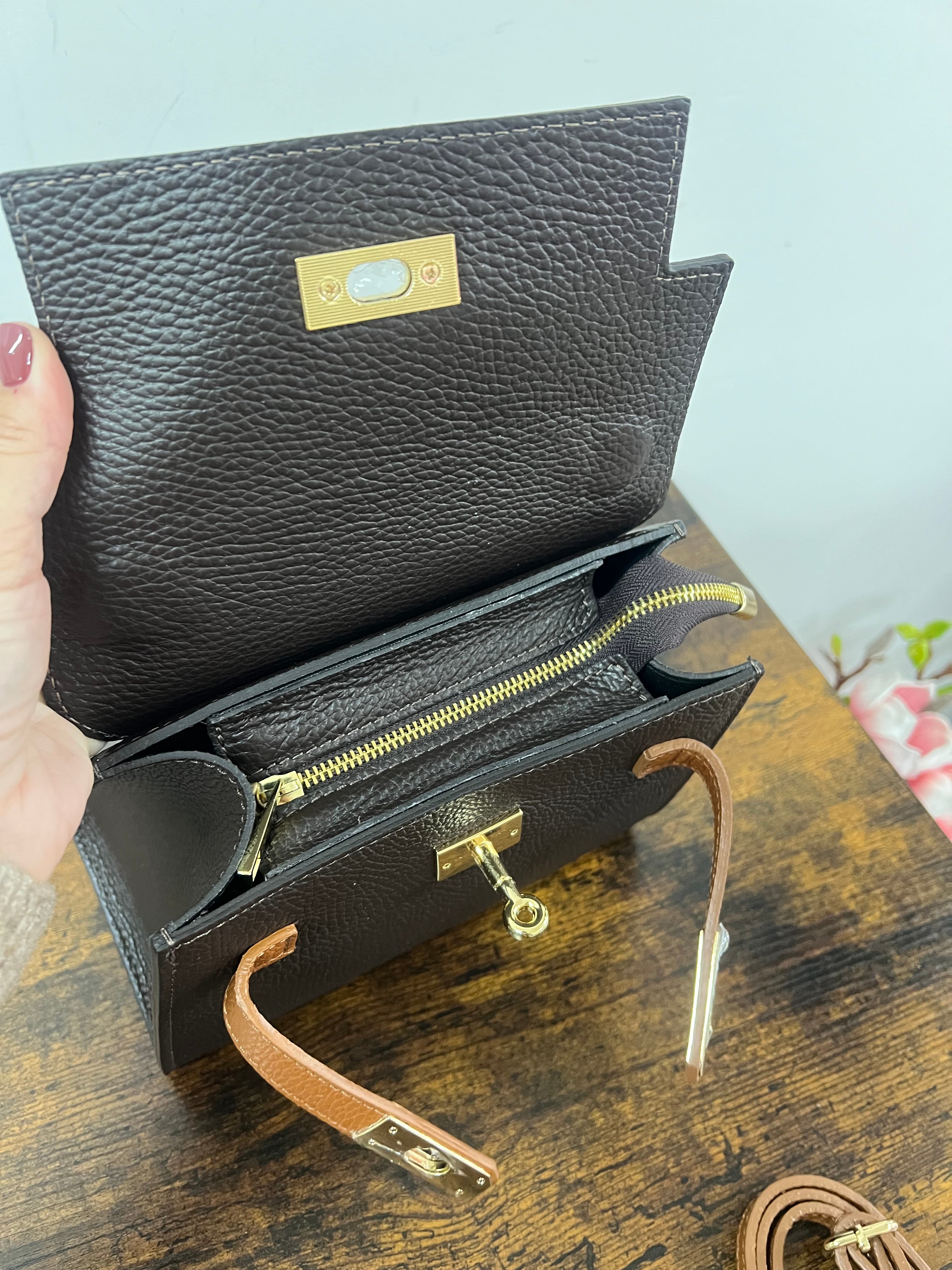 Kellie mini two-tone dark brown and tan