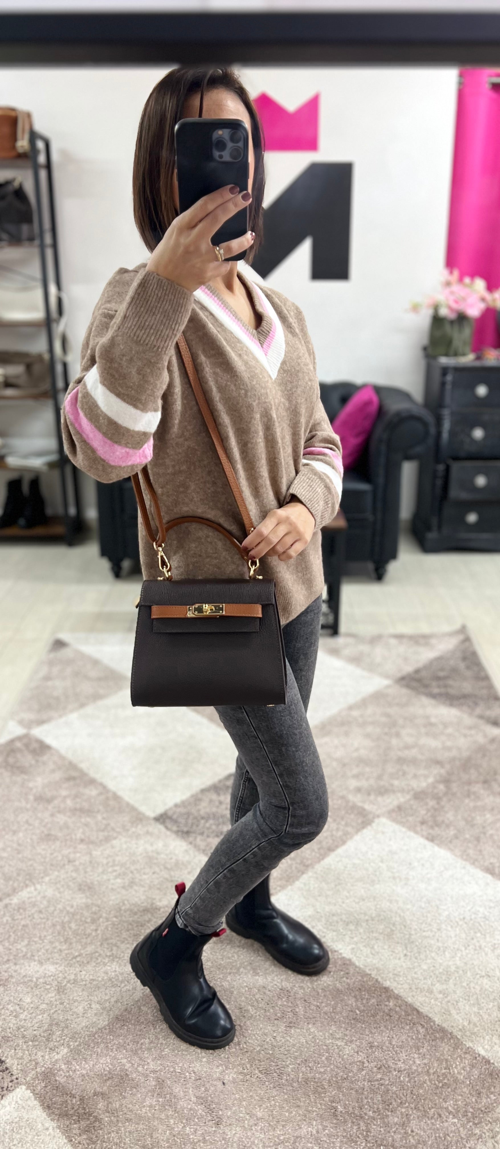 Kellie mini two-tone dark brown and tan