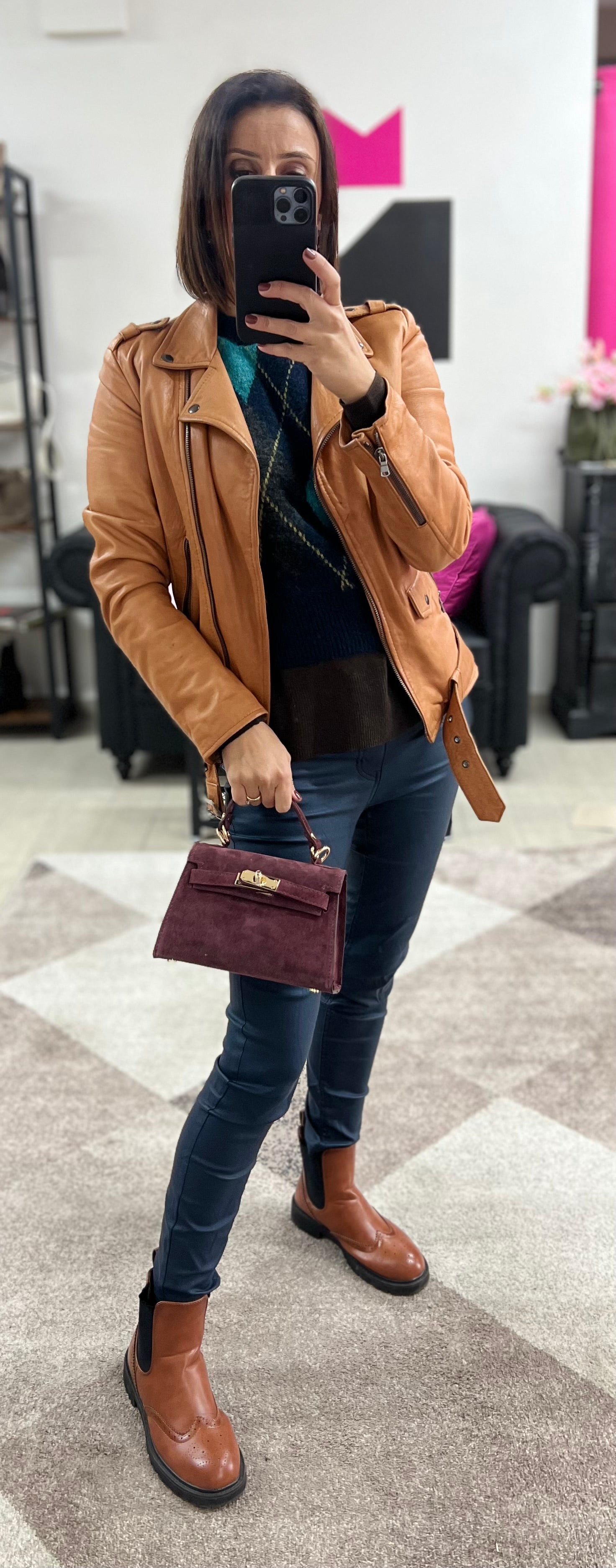 Kylie pocket suede vinaccia