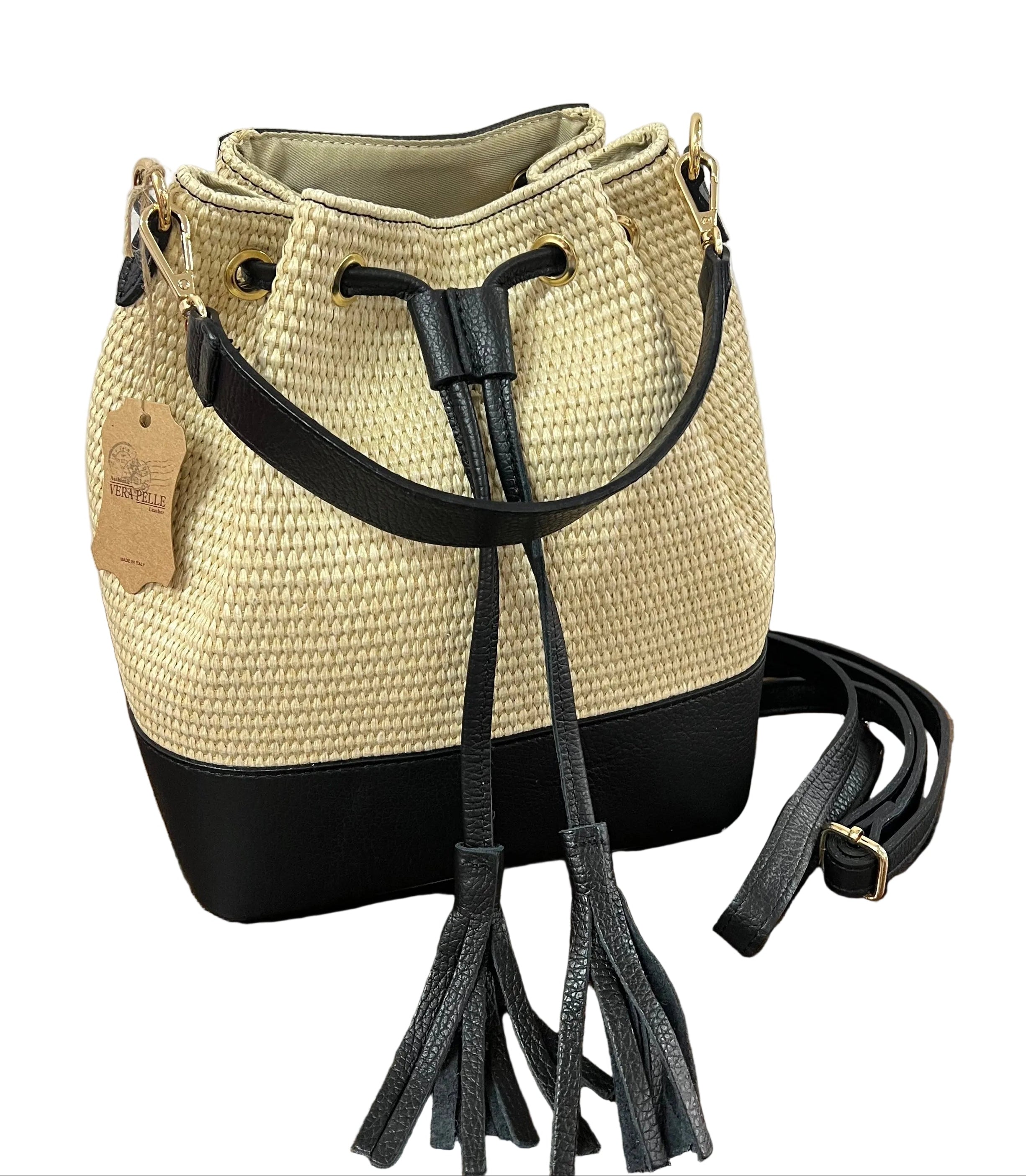 Sacchetto frange maxi z rafia nero