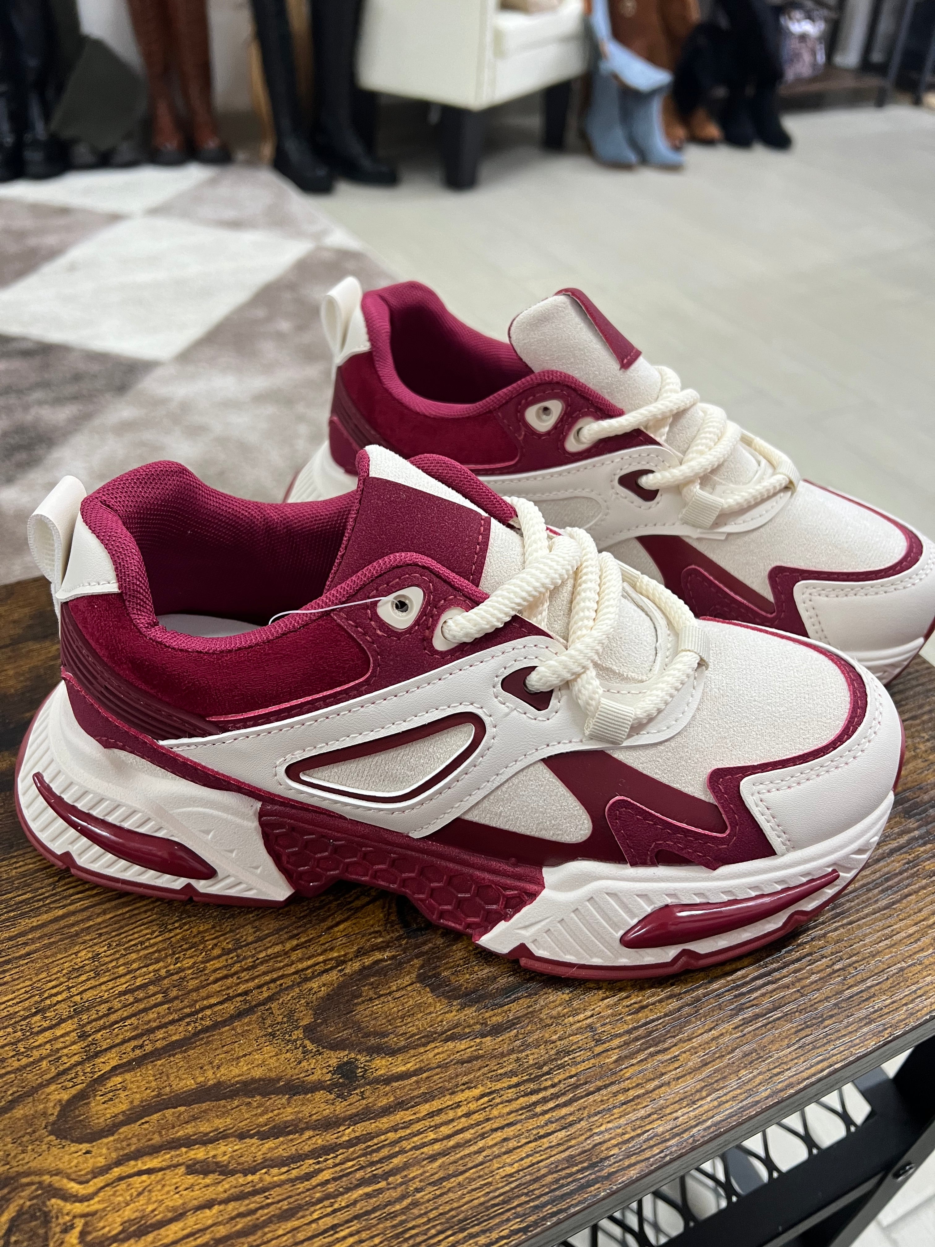 Cream and deep red RX sneakers