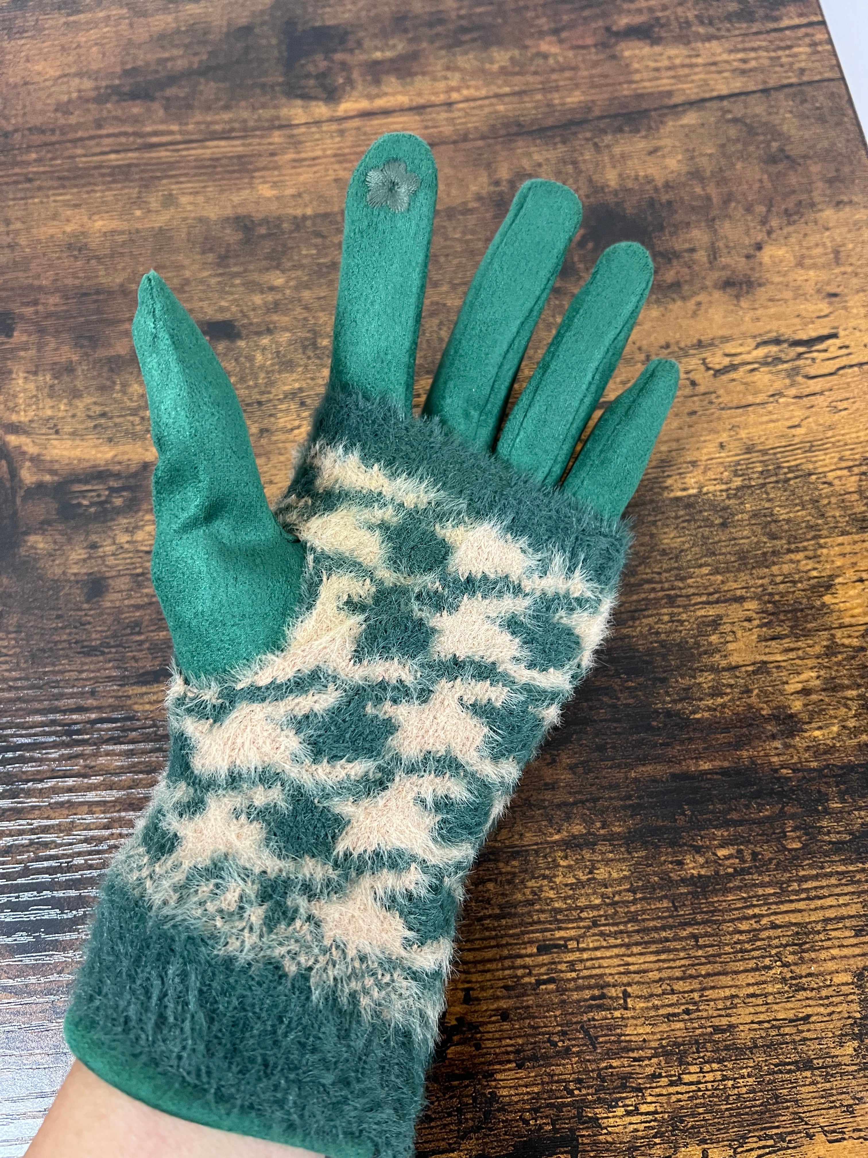 Emerald green houndstooth double glove