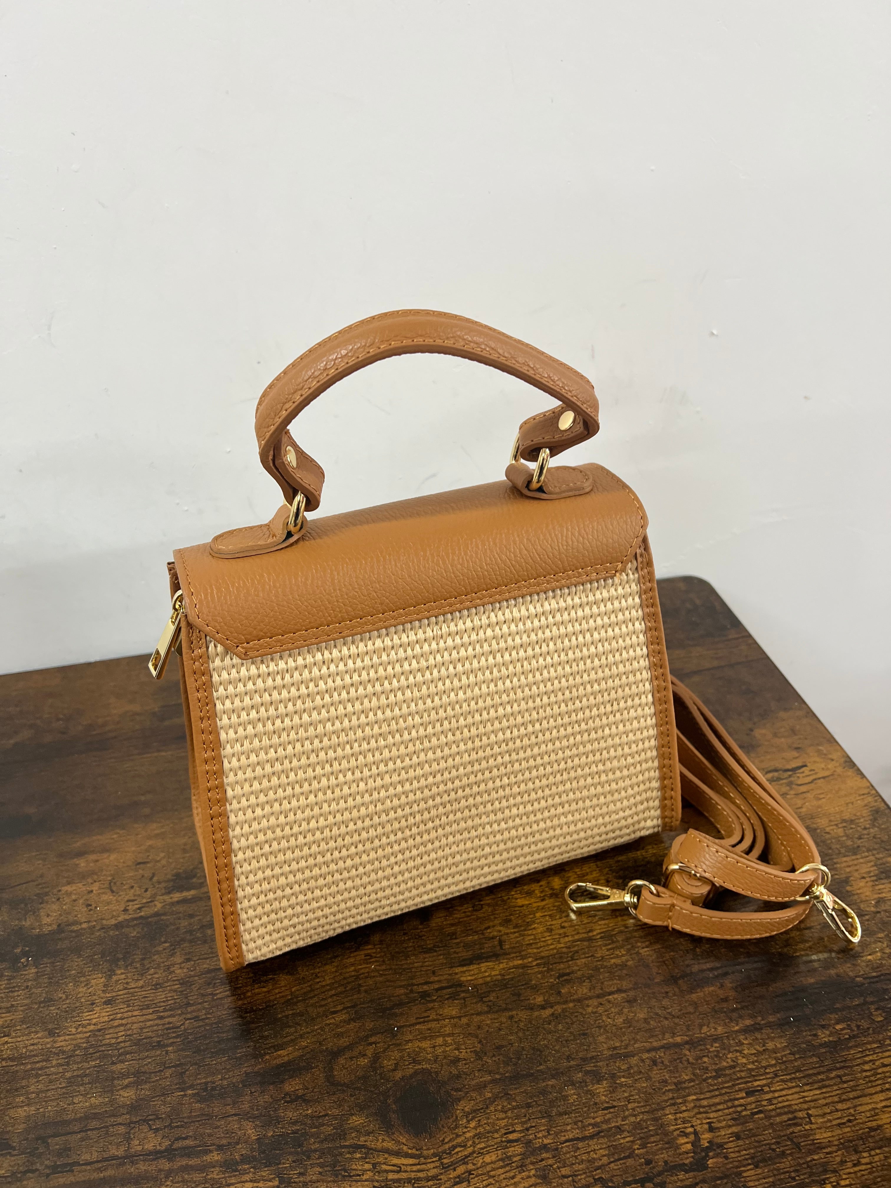Kellie mini z rafia cuoio chiaro