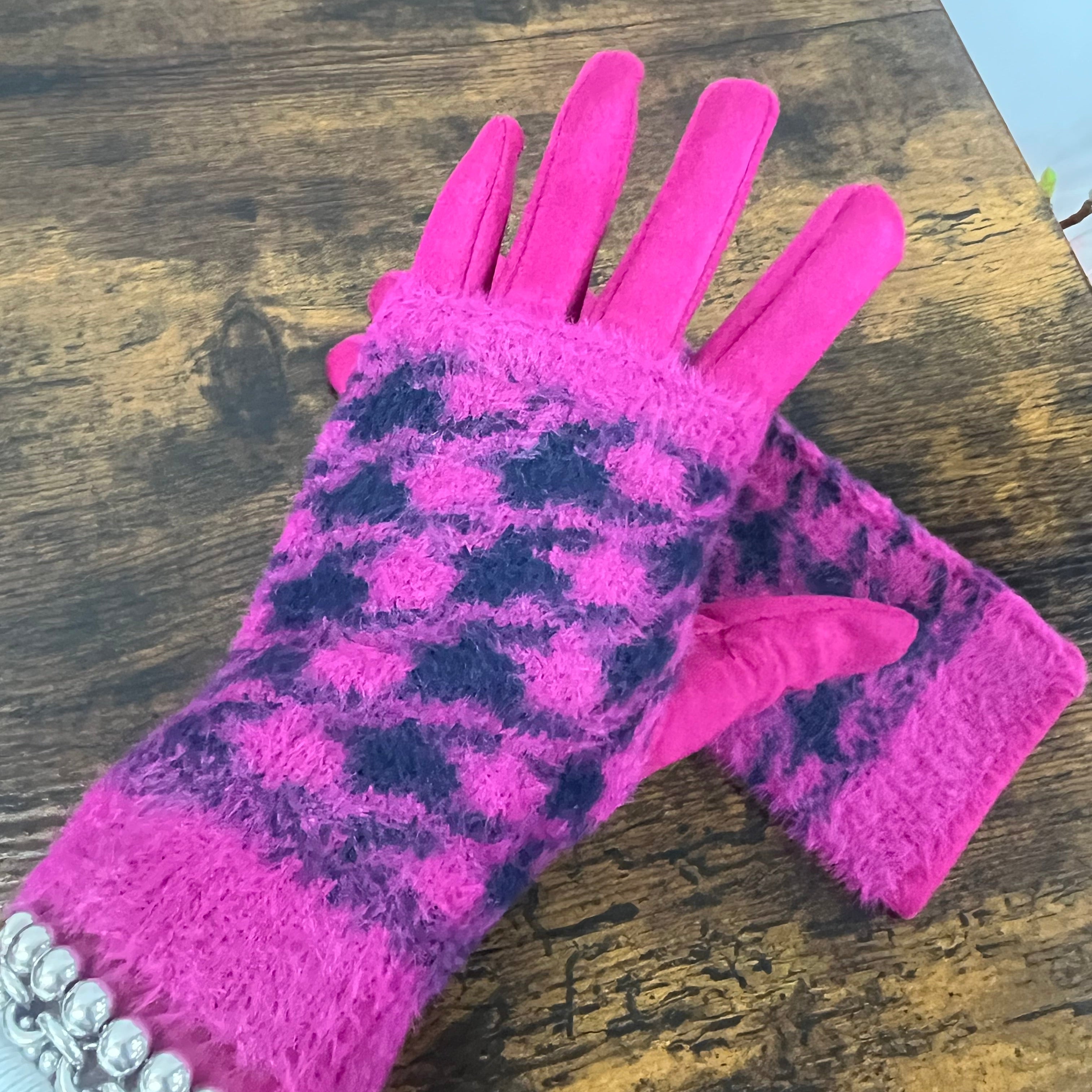 Fuchsia houndstooth double glove