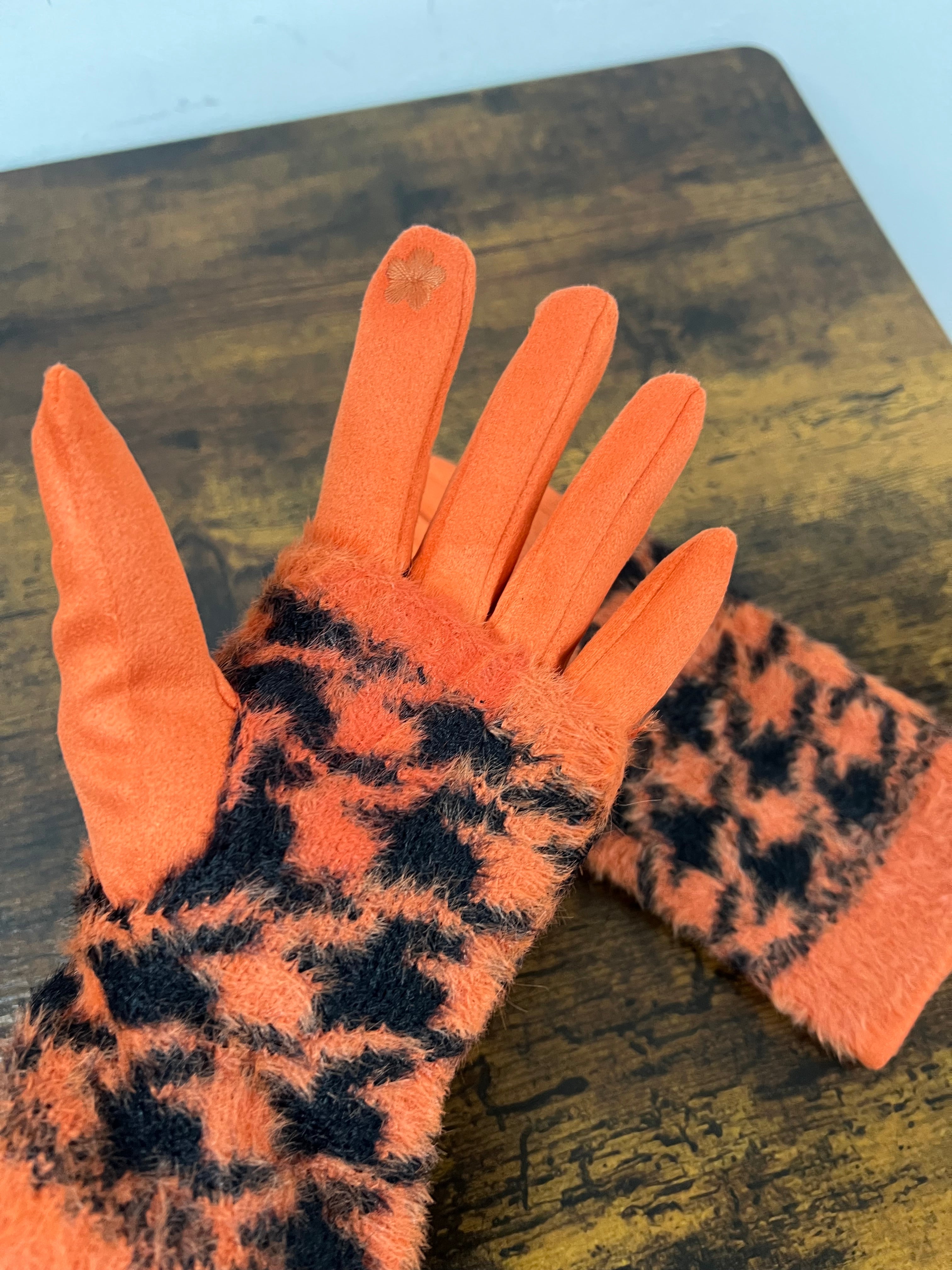 Guanto double pied de poule arancio