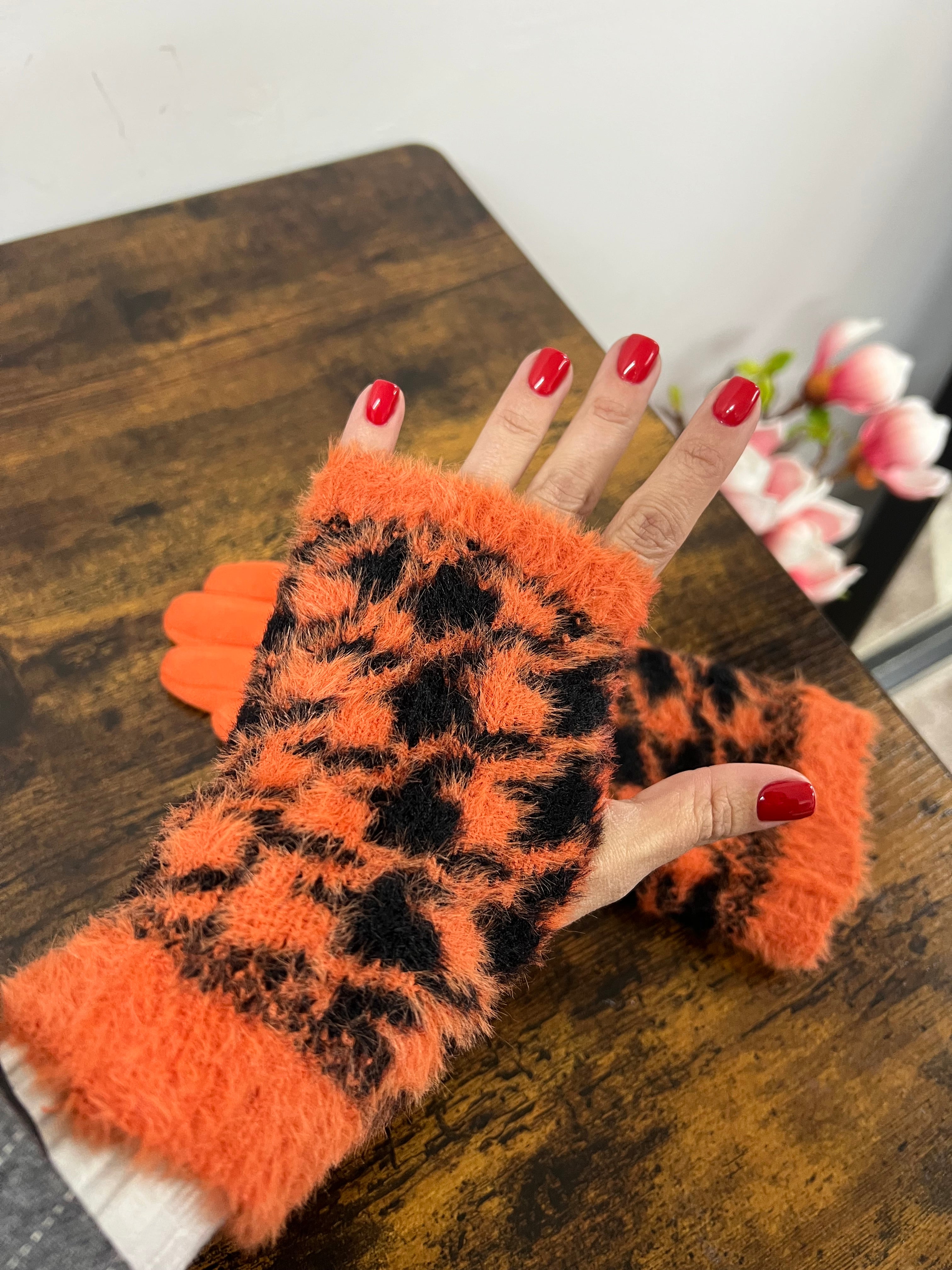 Guanto double pied de poule arancio