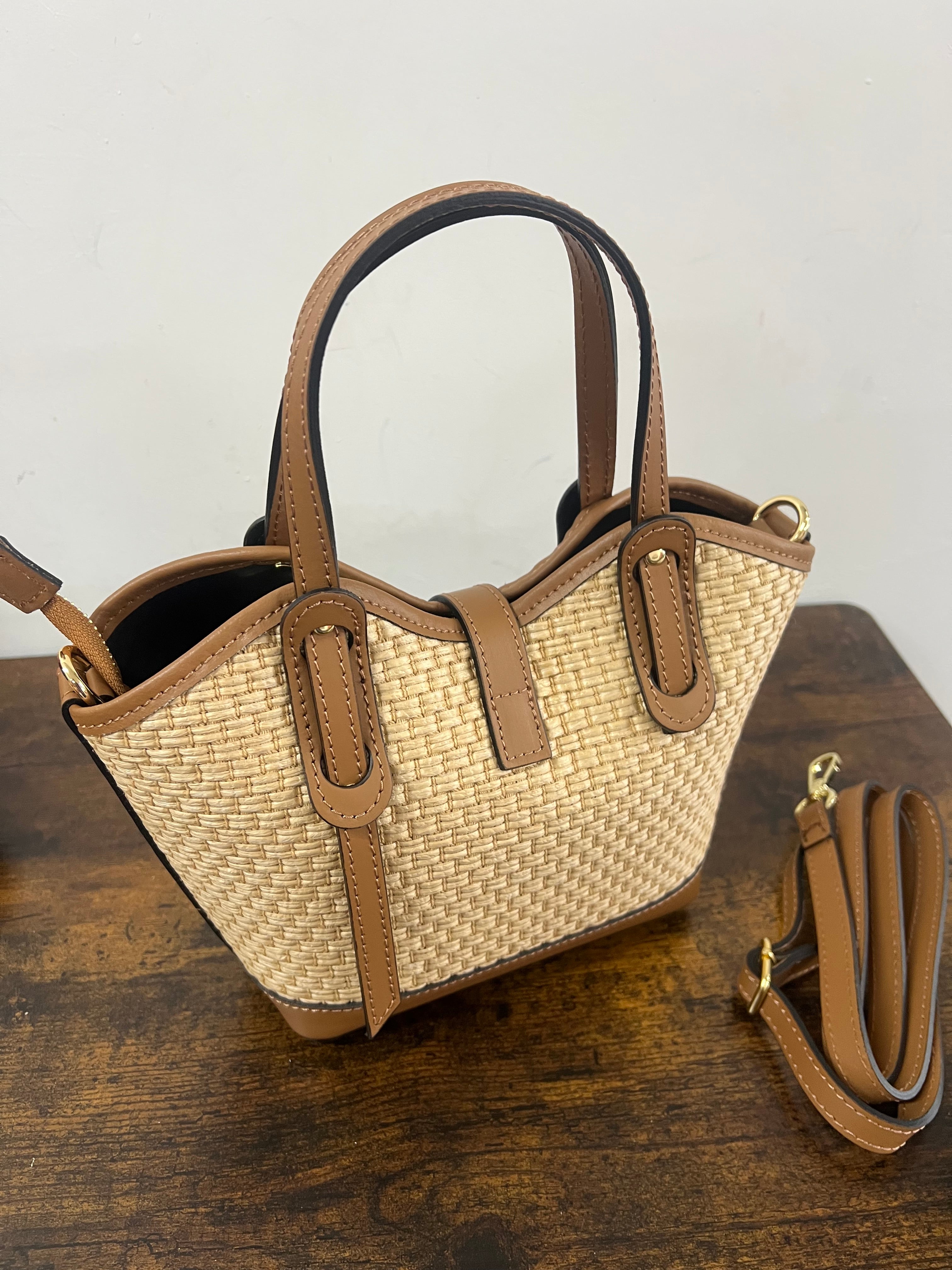Sally mini rafia cuoio