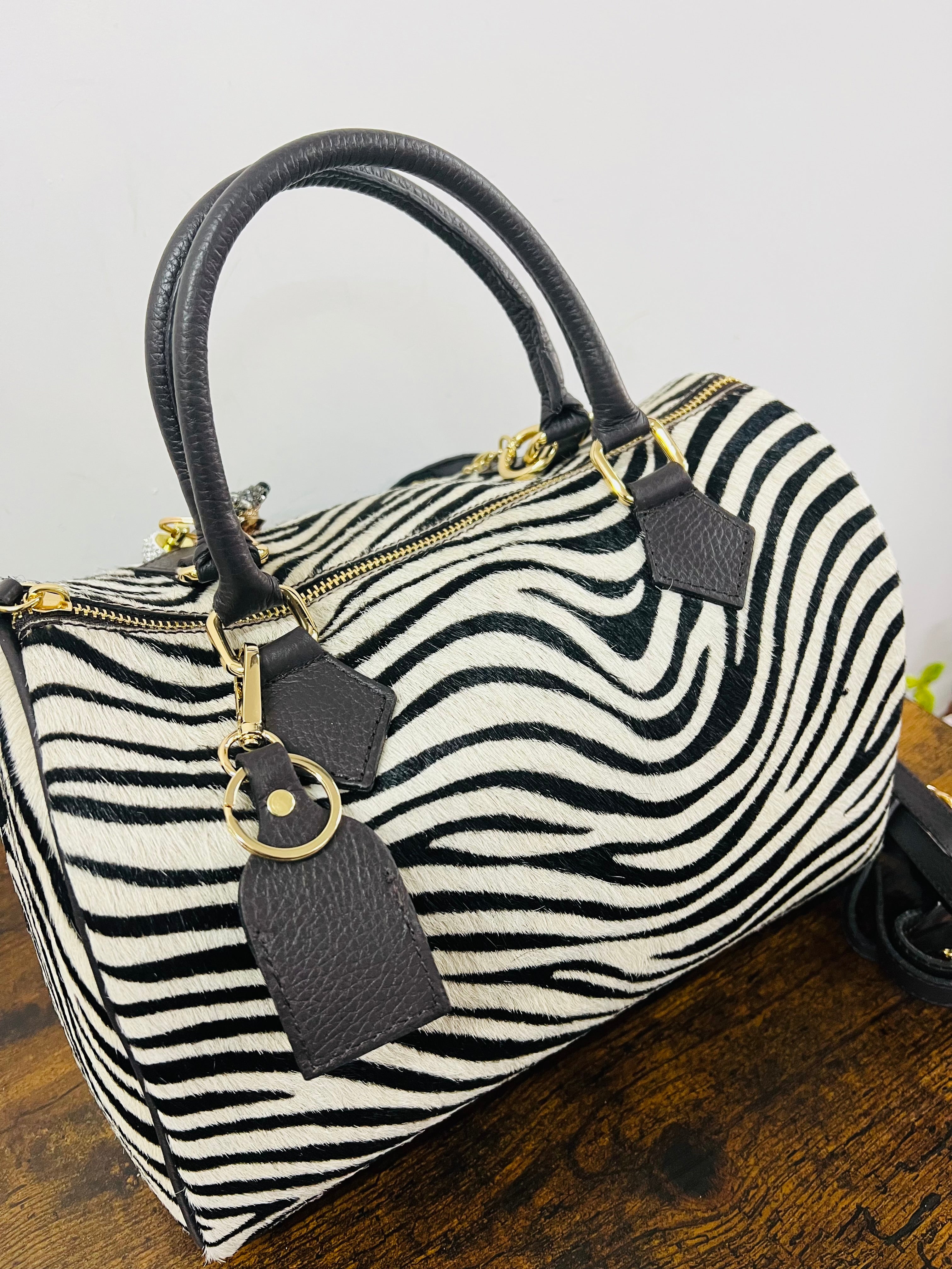 Maxi zebra pony hair top-handle bag