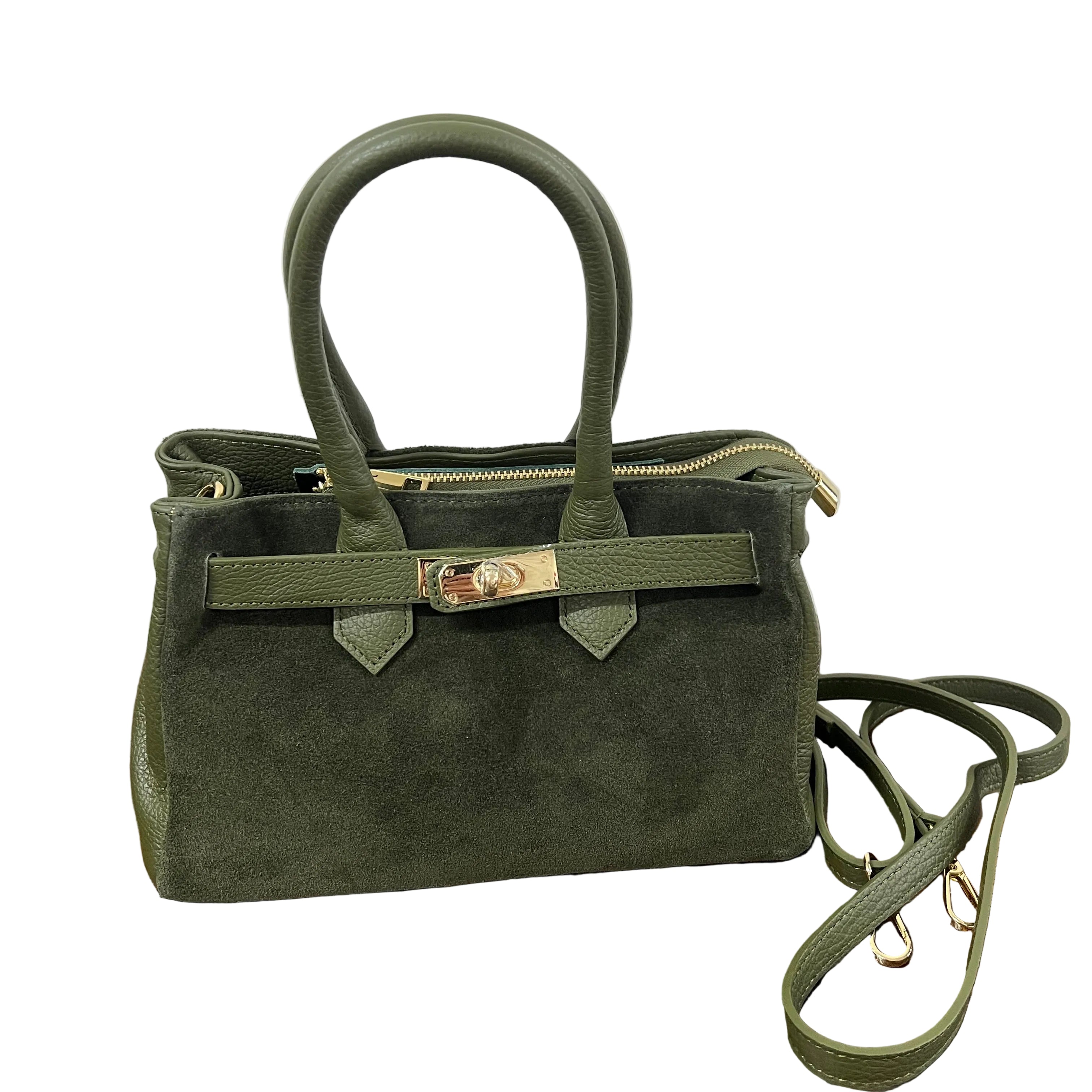 Shopper horse suede mini verde militare