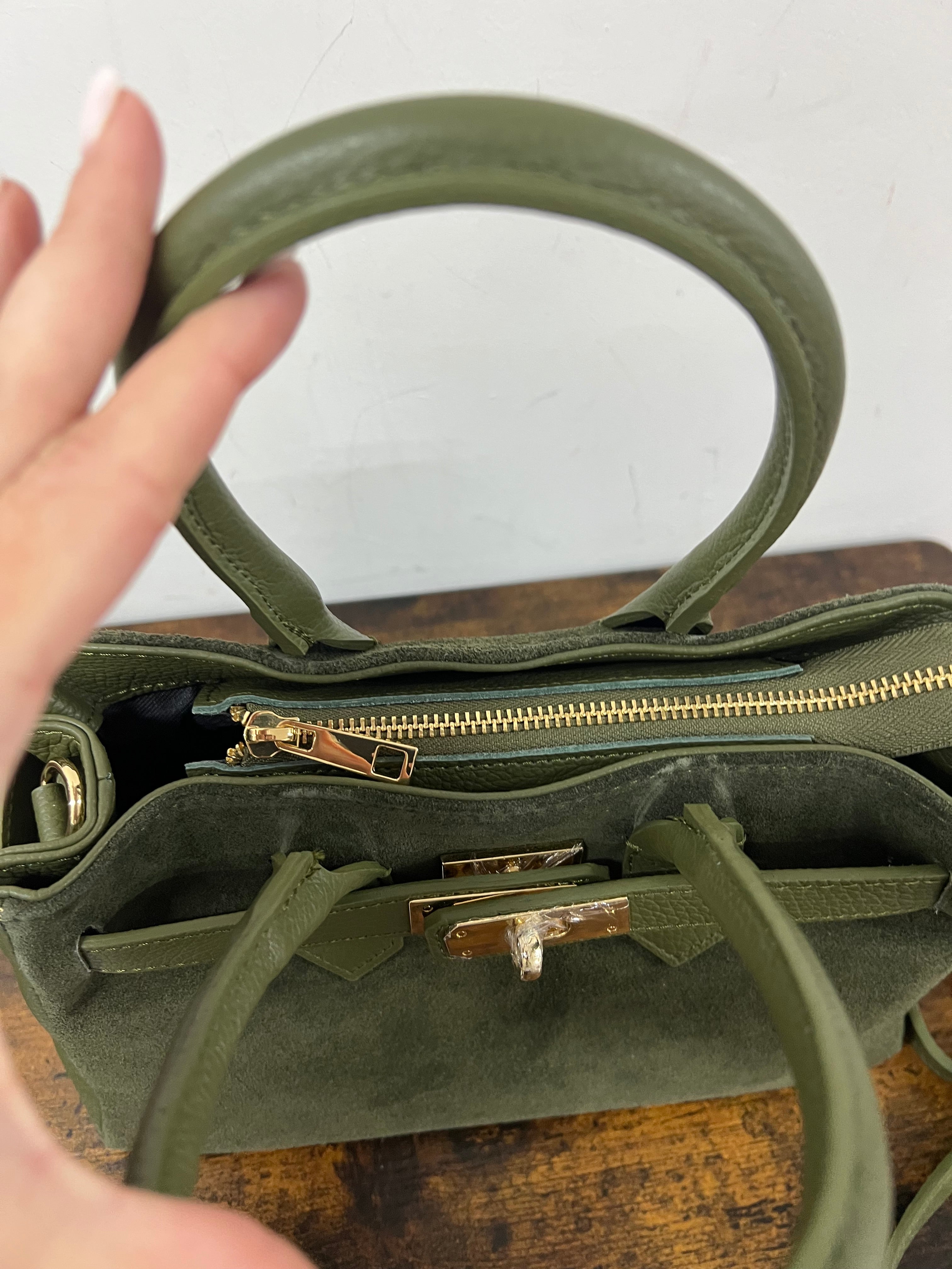 Shopper horse suede mini verde militare