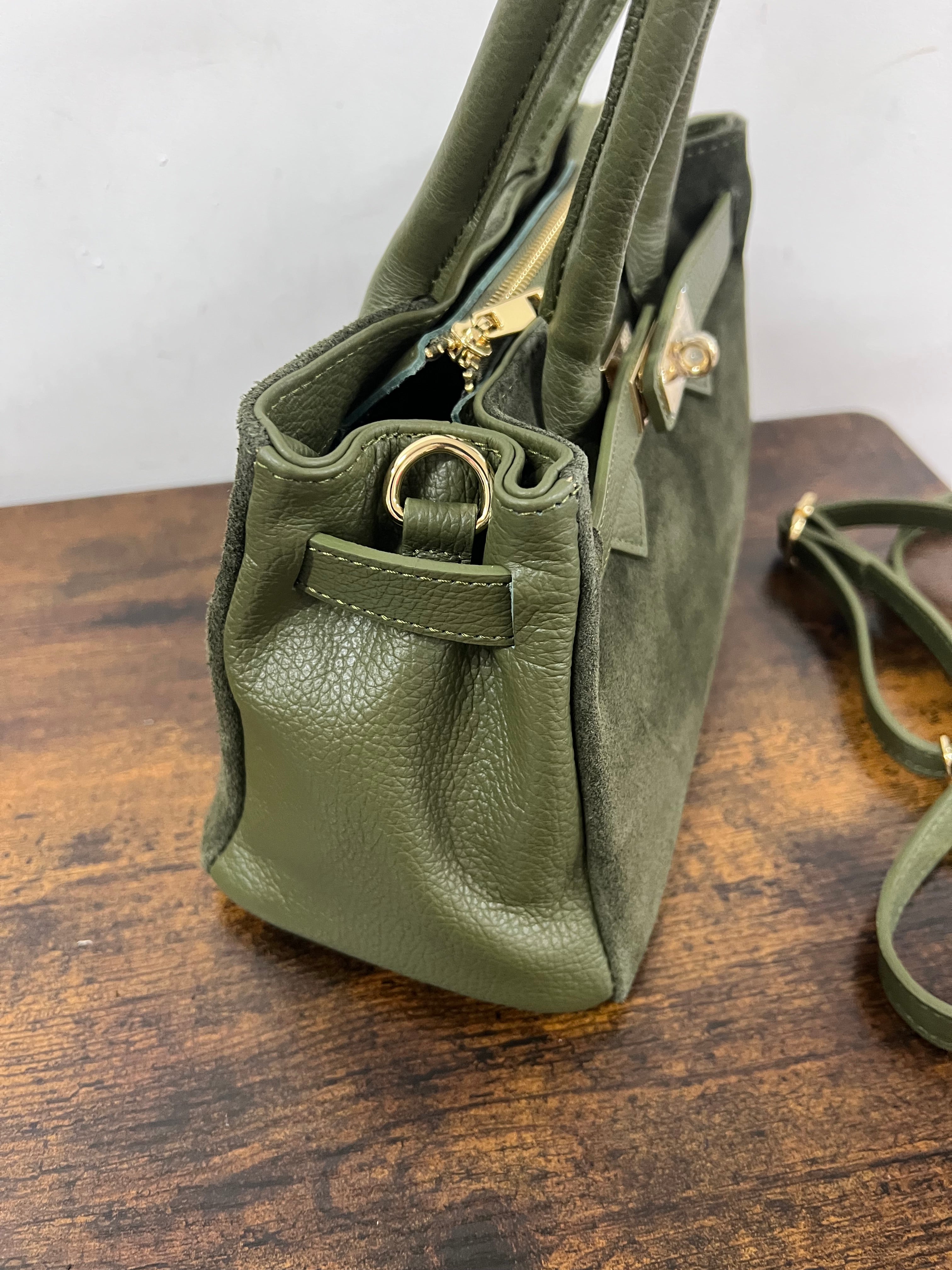 Shopper horse suede mini verde militare