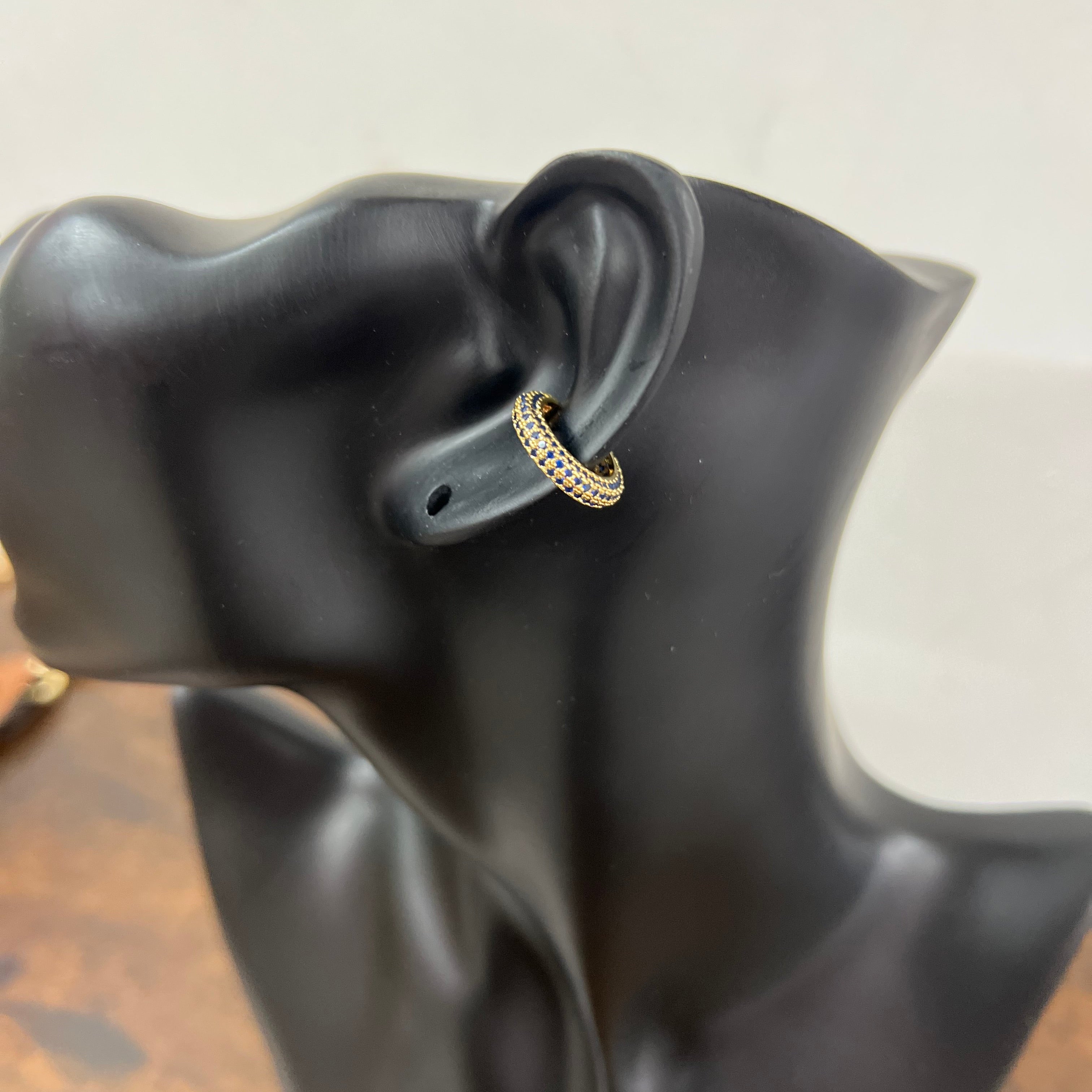 Single earcuff cerchietto dorato zirconi blu