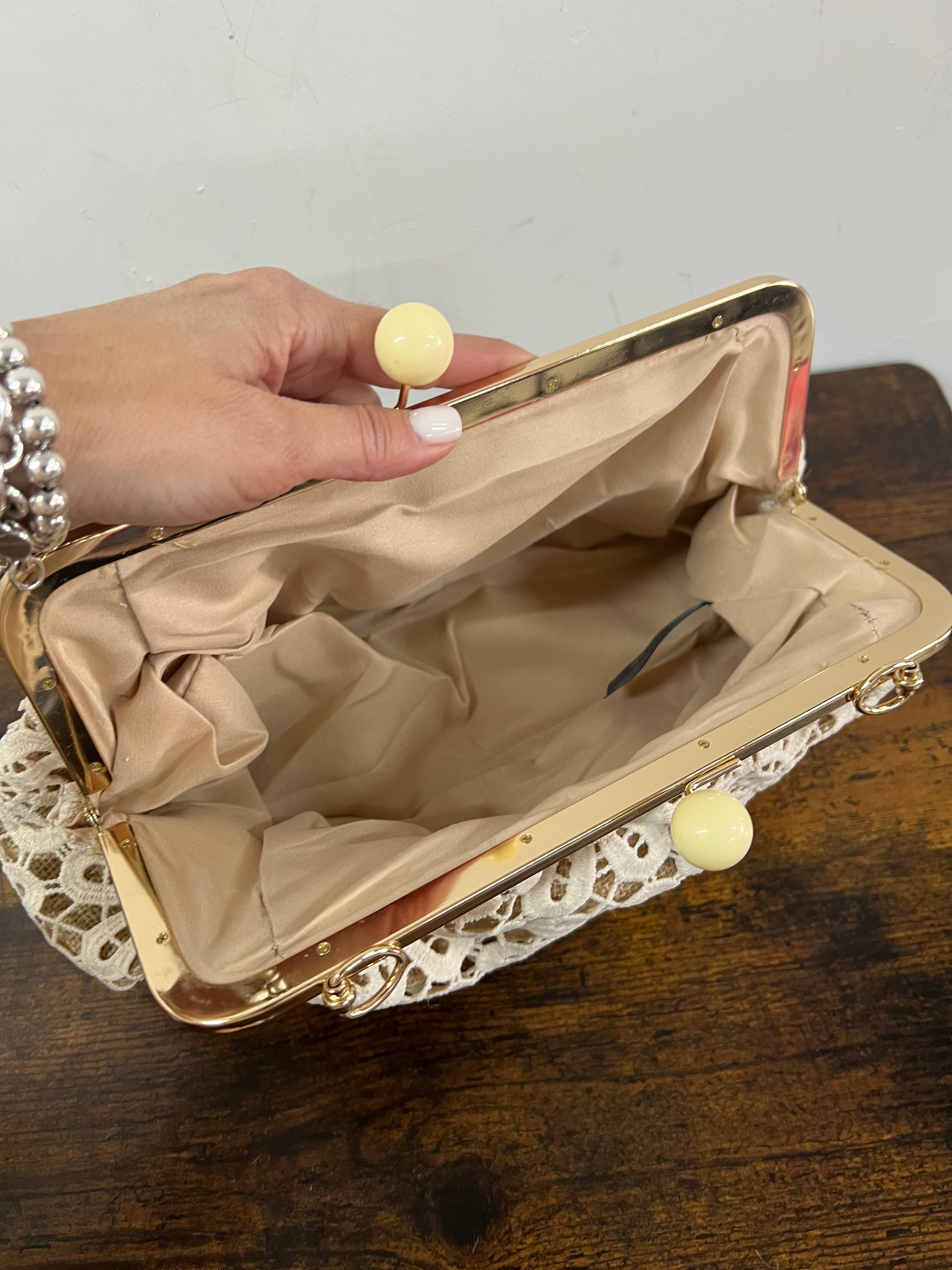 Maxi borsello merletto e juta panna