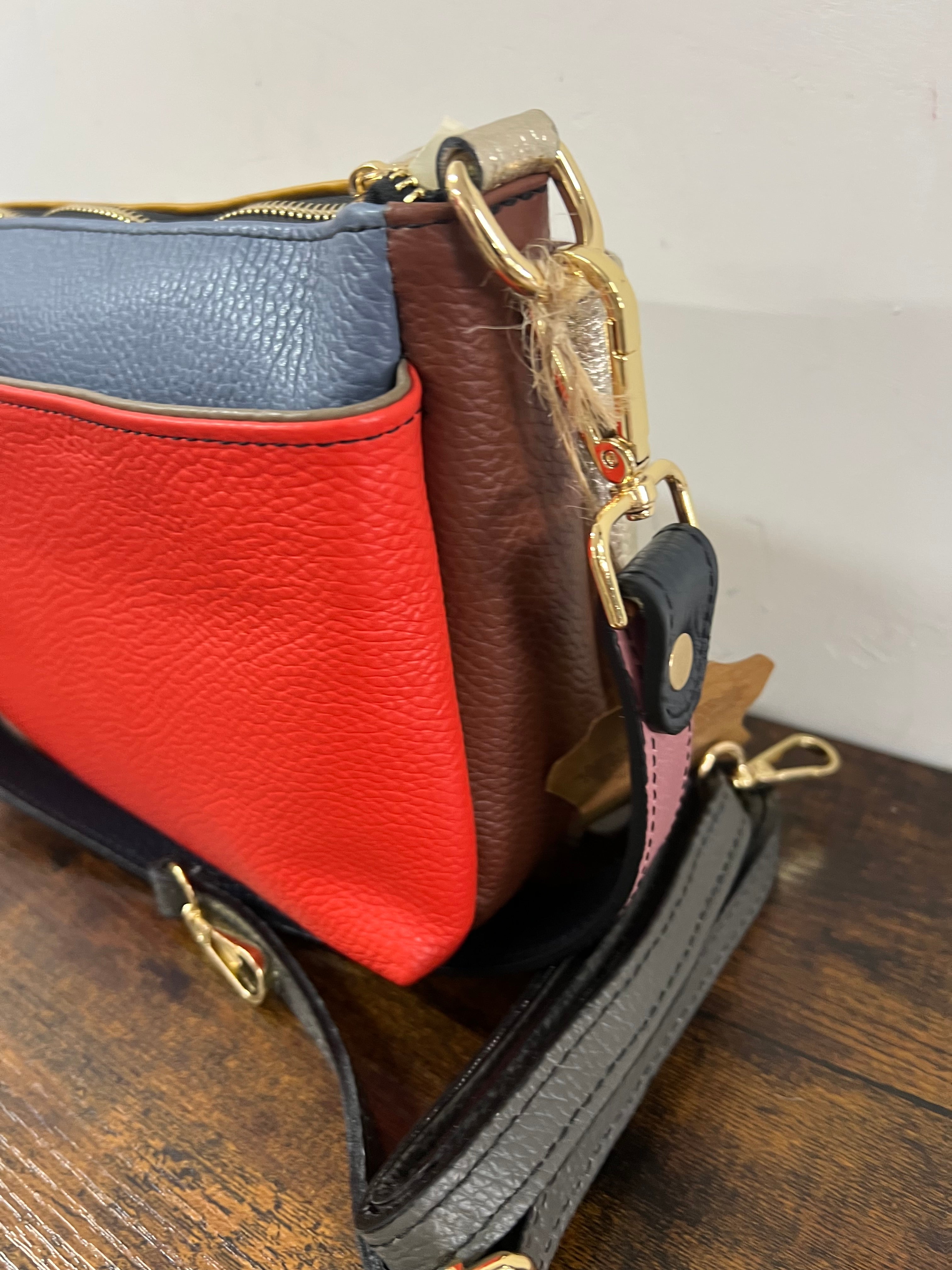 Borsetta patchwork rosso arancio e oro