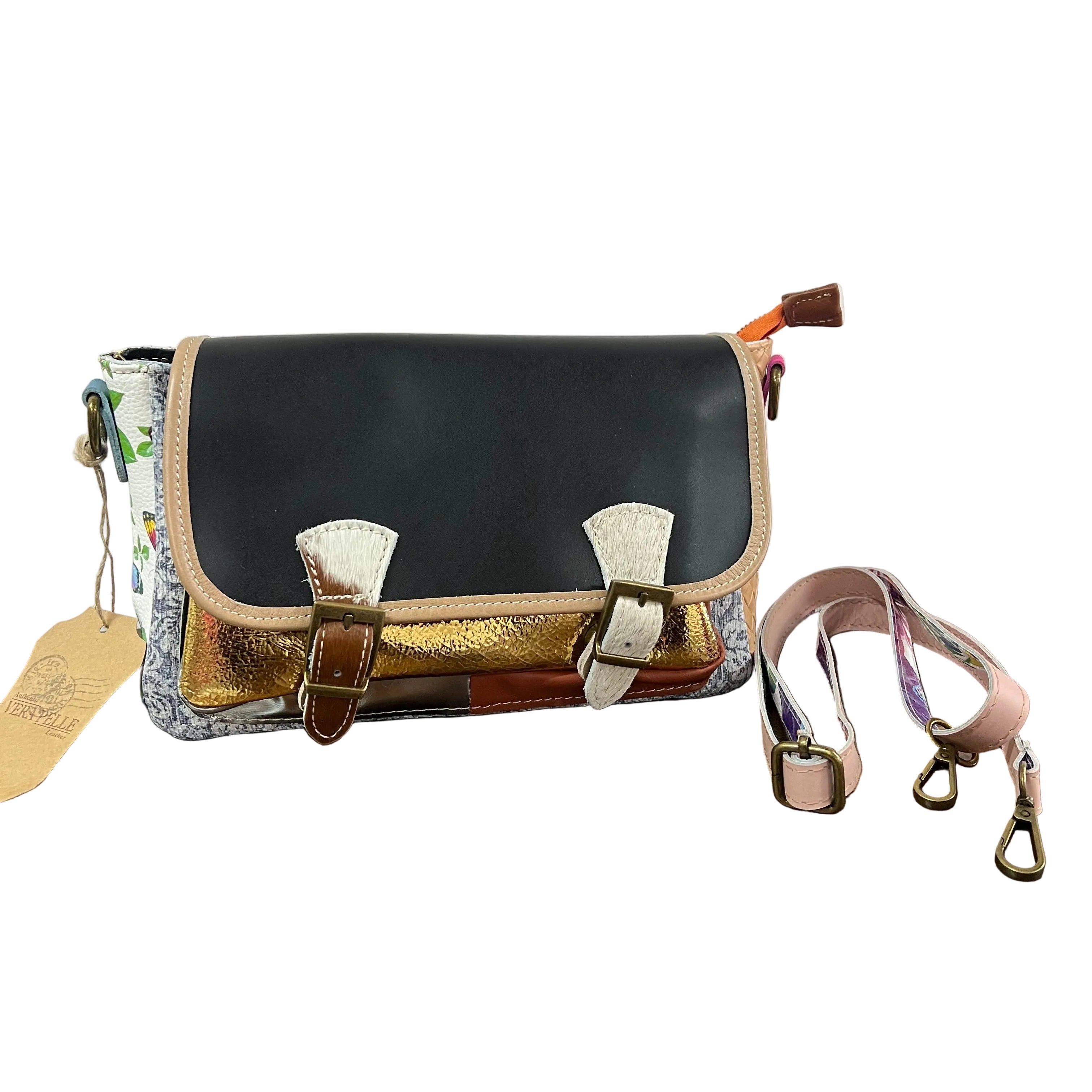 Country cartella patchwork nero e cocco lilla
