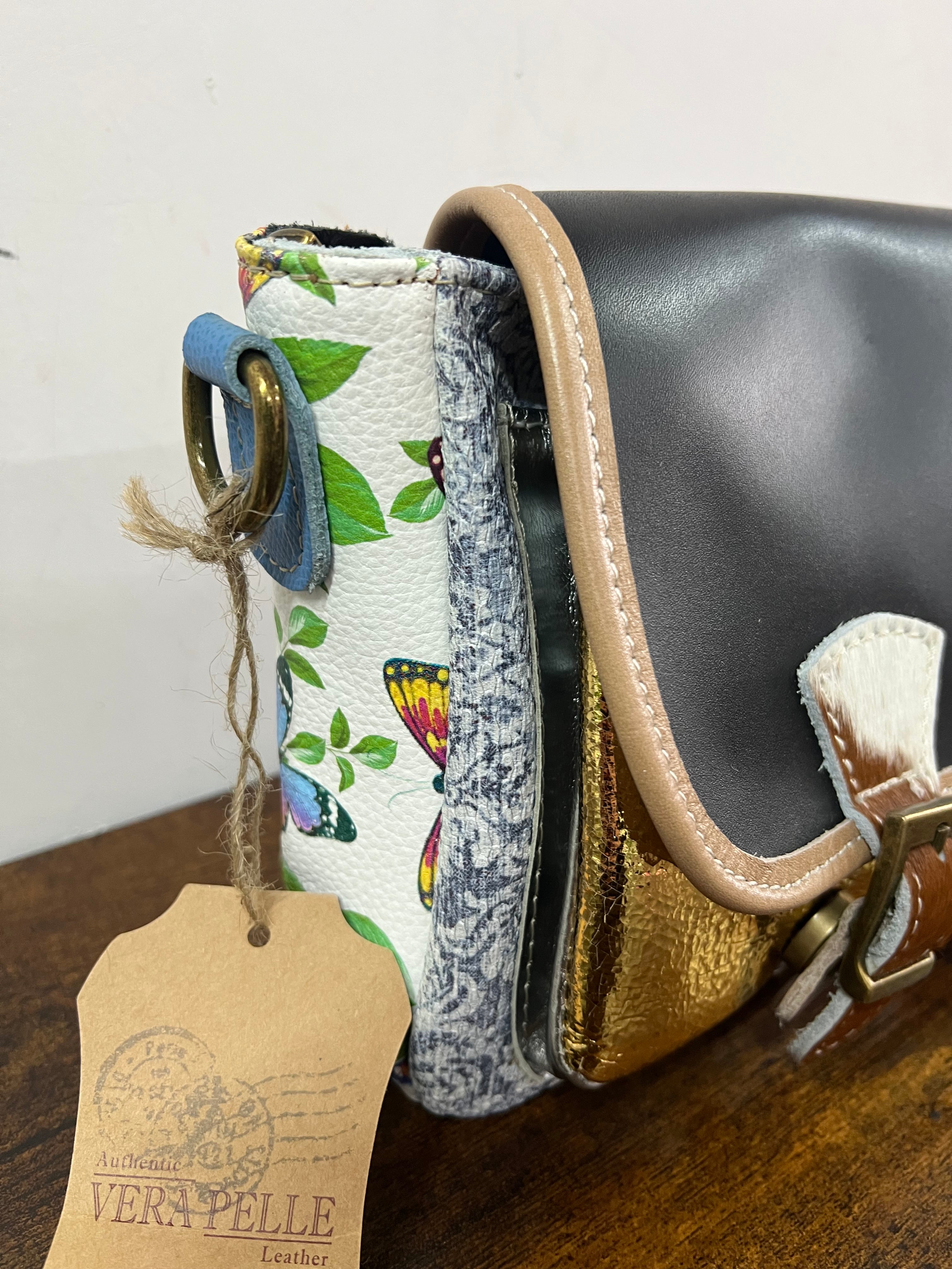 Country cartella patchwork nero e cocco lilla