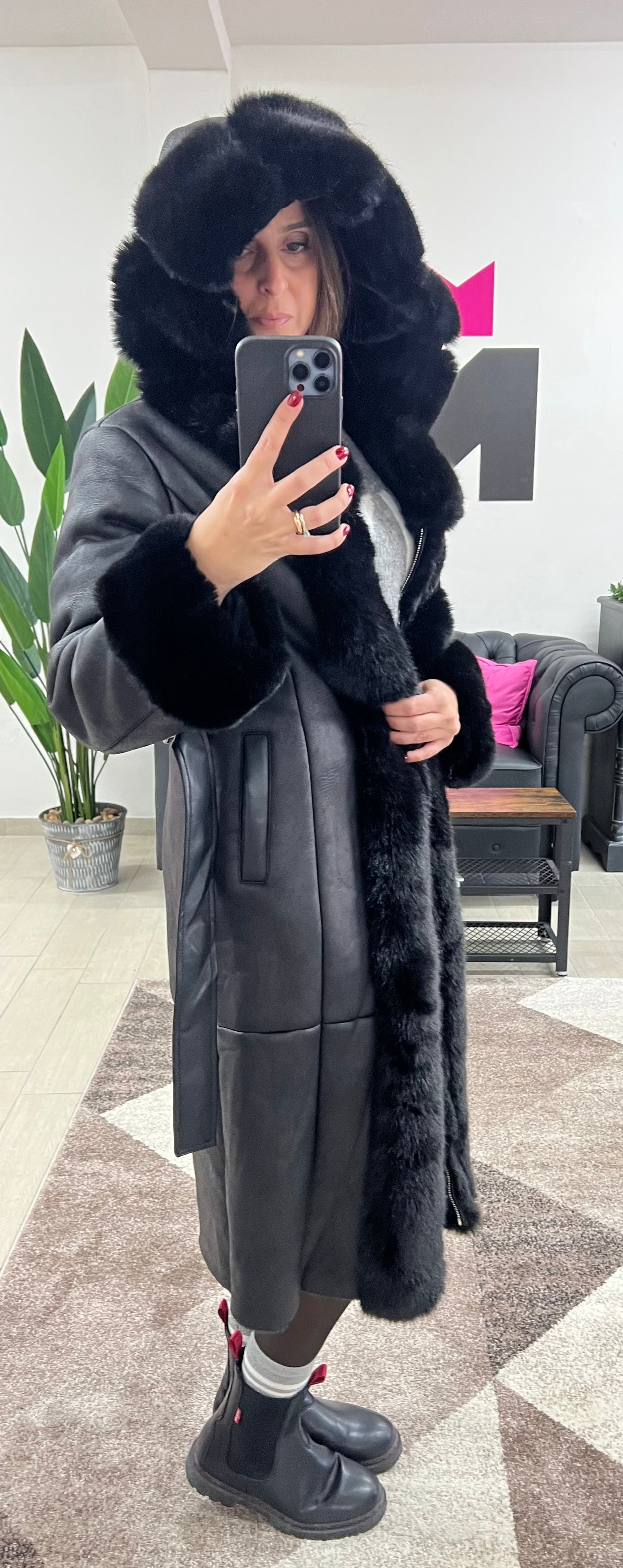 Eco-down jacket with black hood