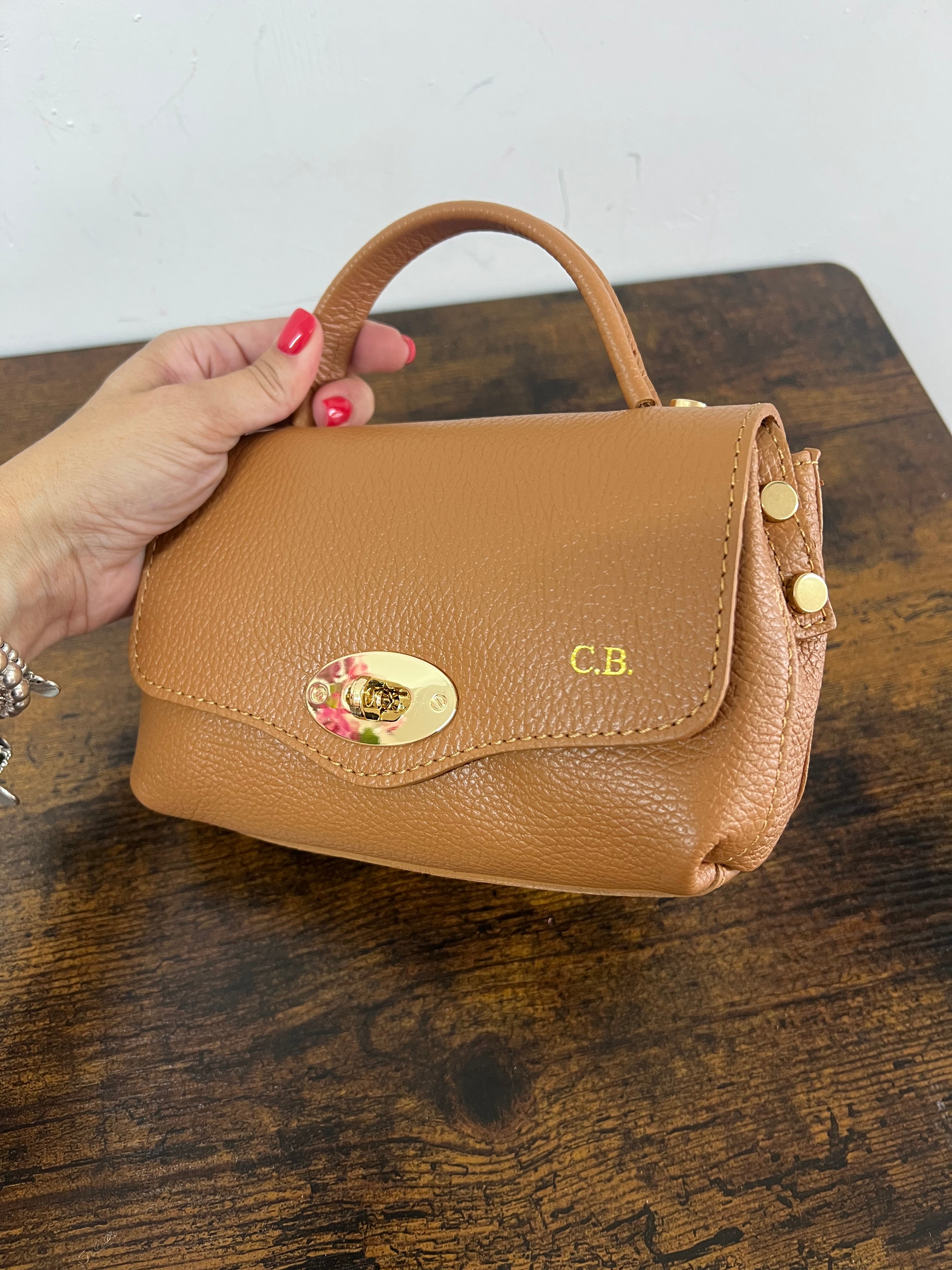 Country bag monocolore z pocket cuoio chiaro