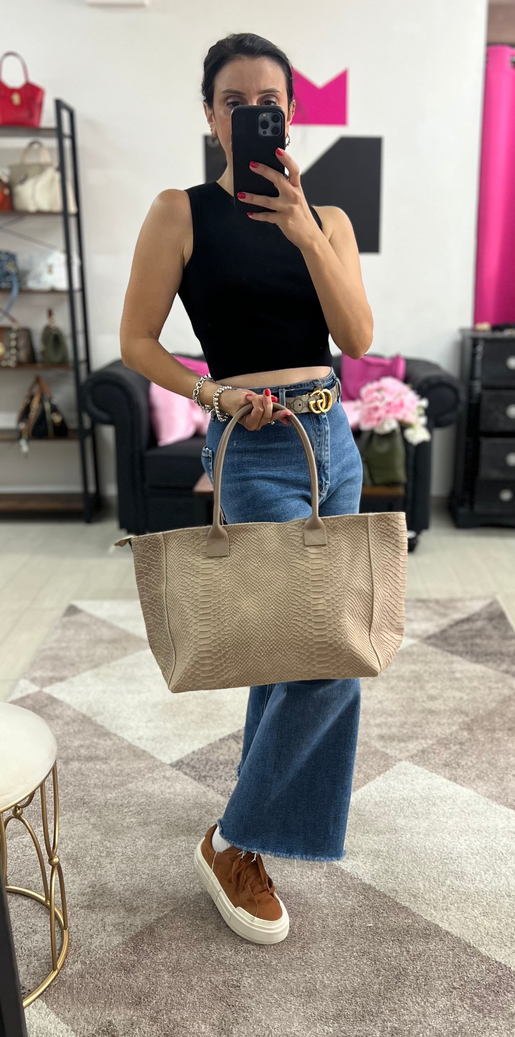 Dove grey crocodile effect tote bag