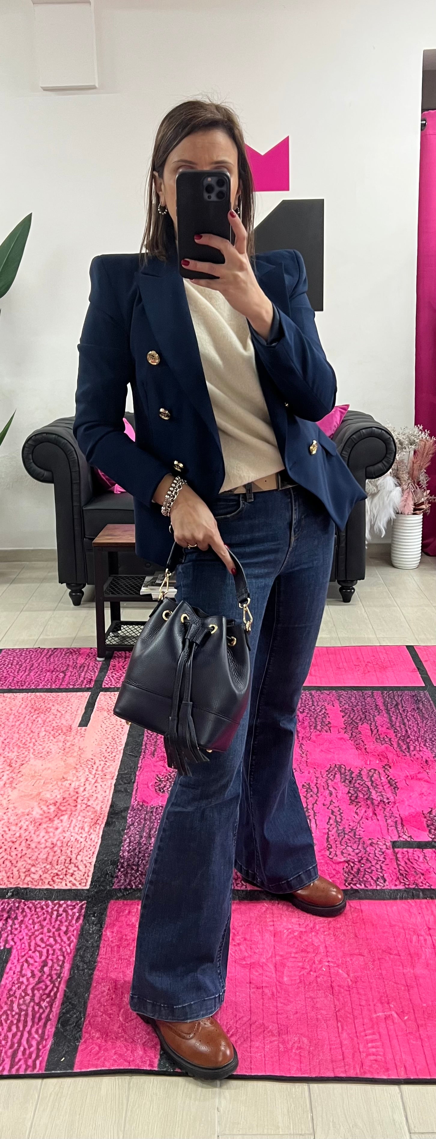 Sacchetto frange mini blu navy