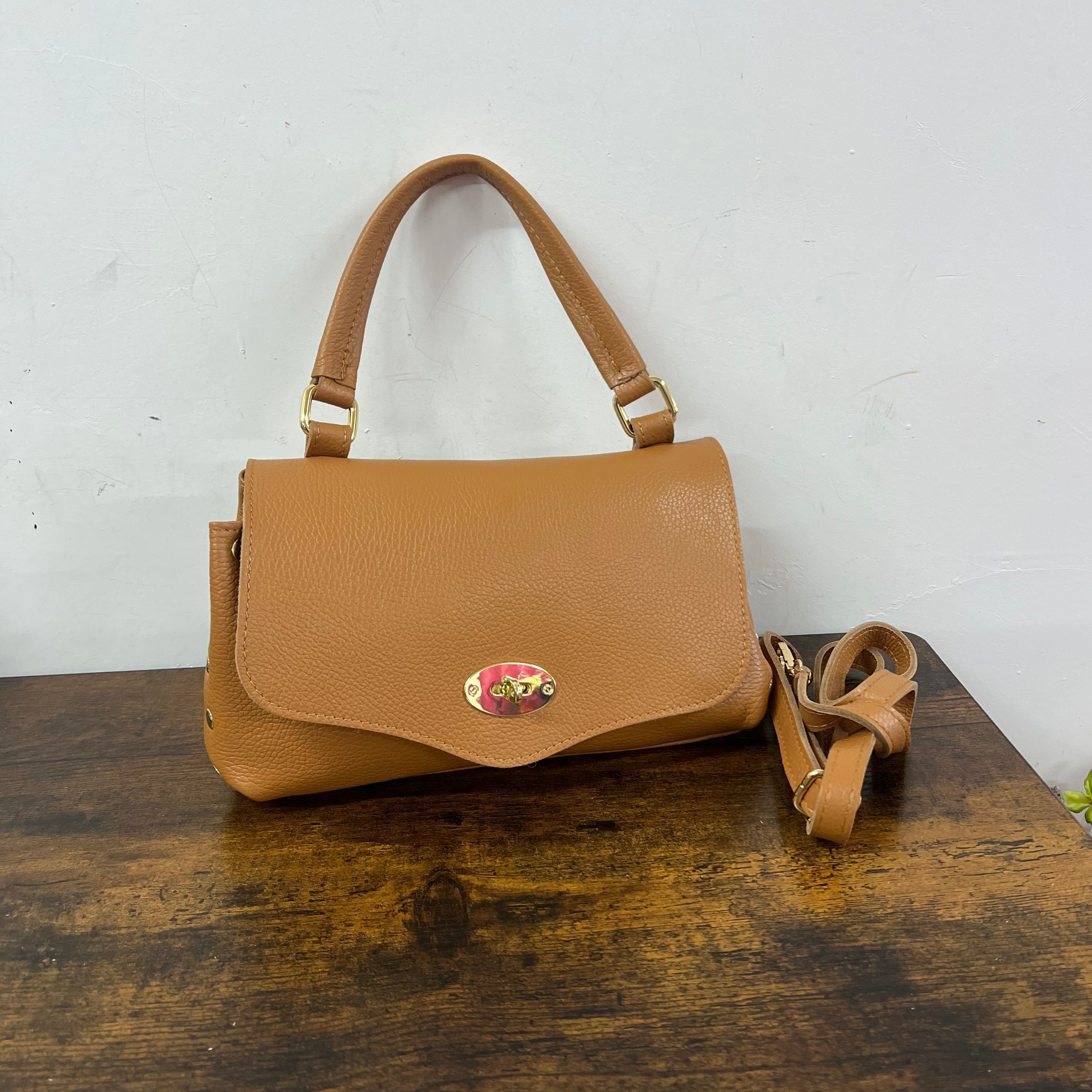 Country bag monocolore midi cuoio chiaro