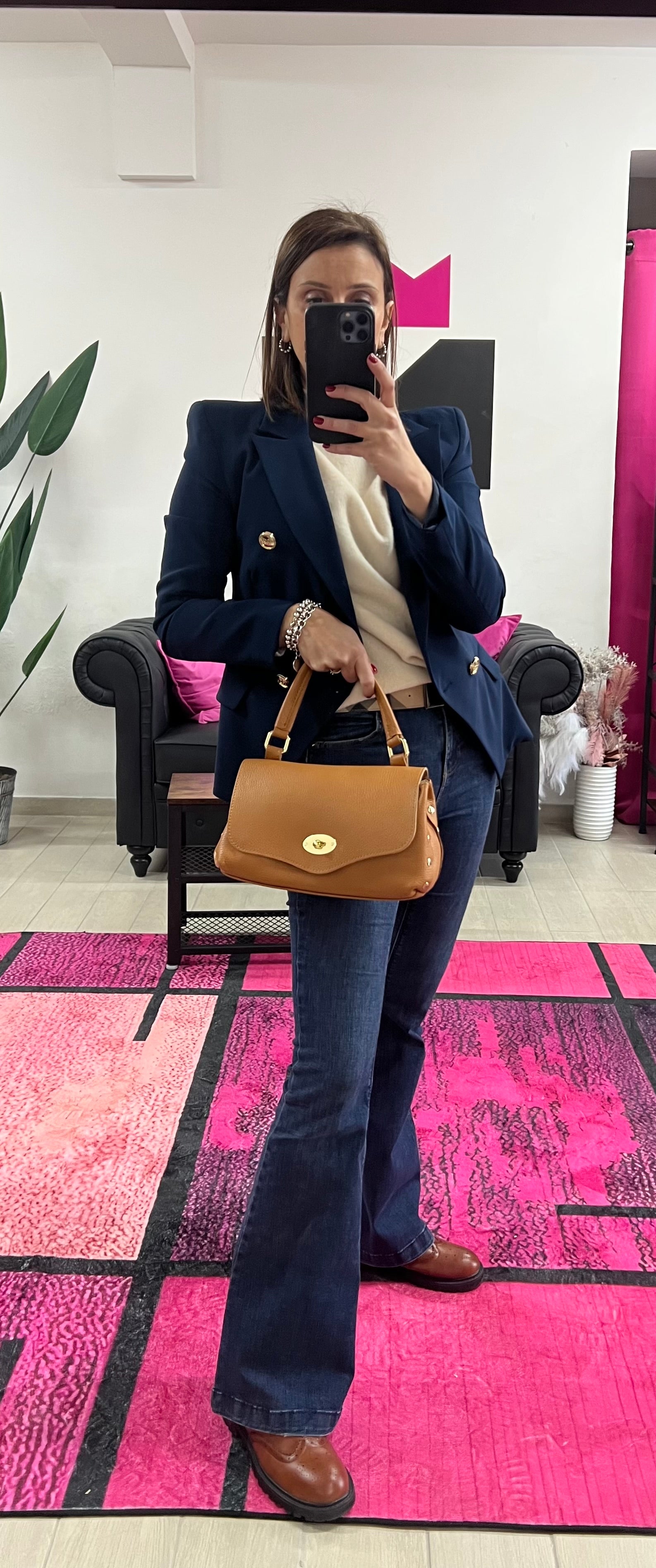 Country bag monocolore midi cuoio chiaro