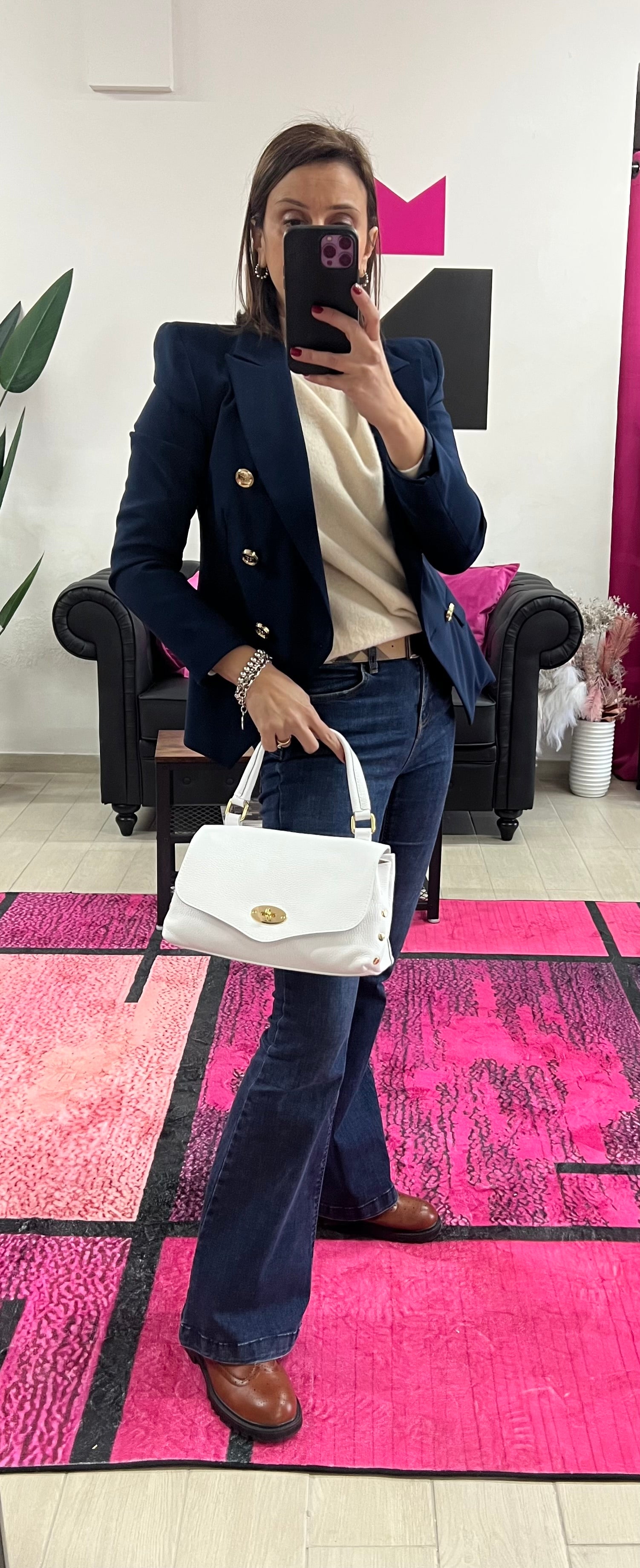 Country bag monocolore midi bianco