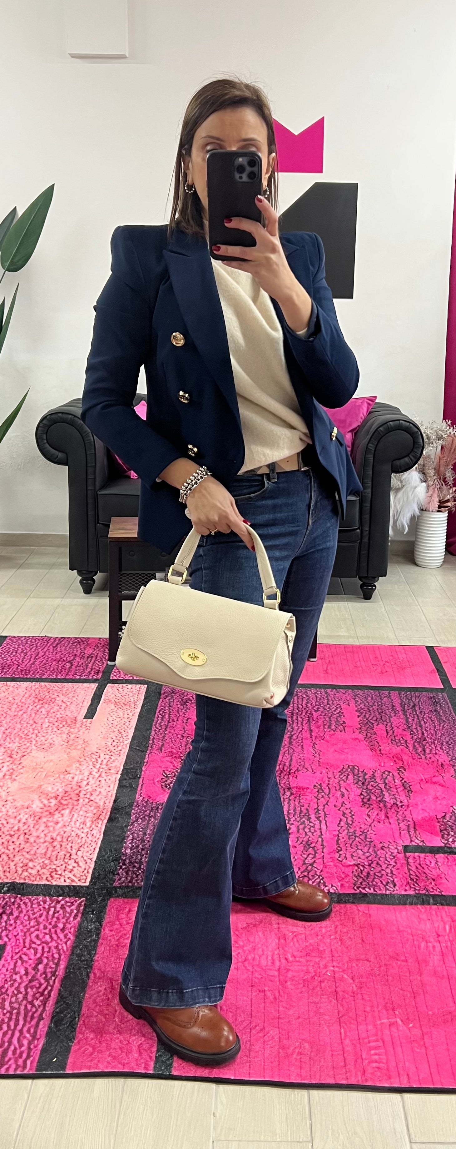 Country bag monocolore midi panna