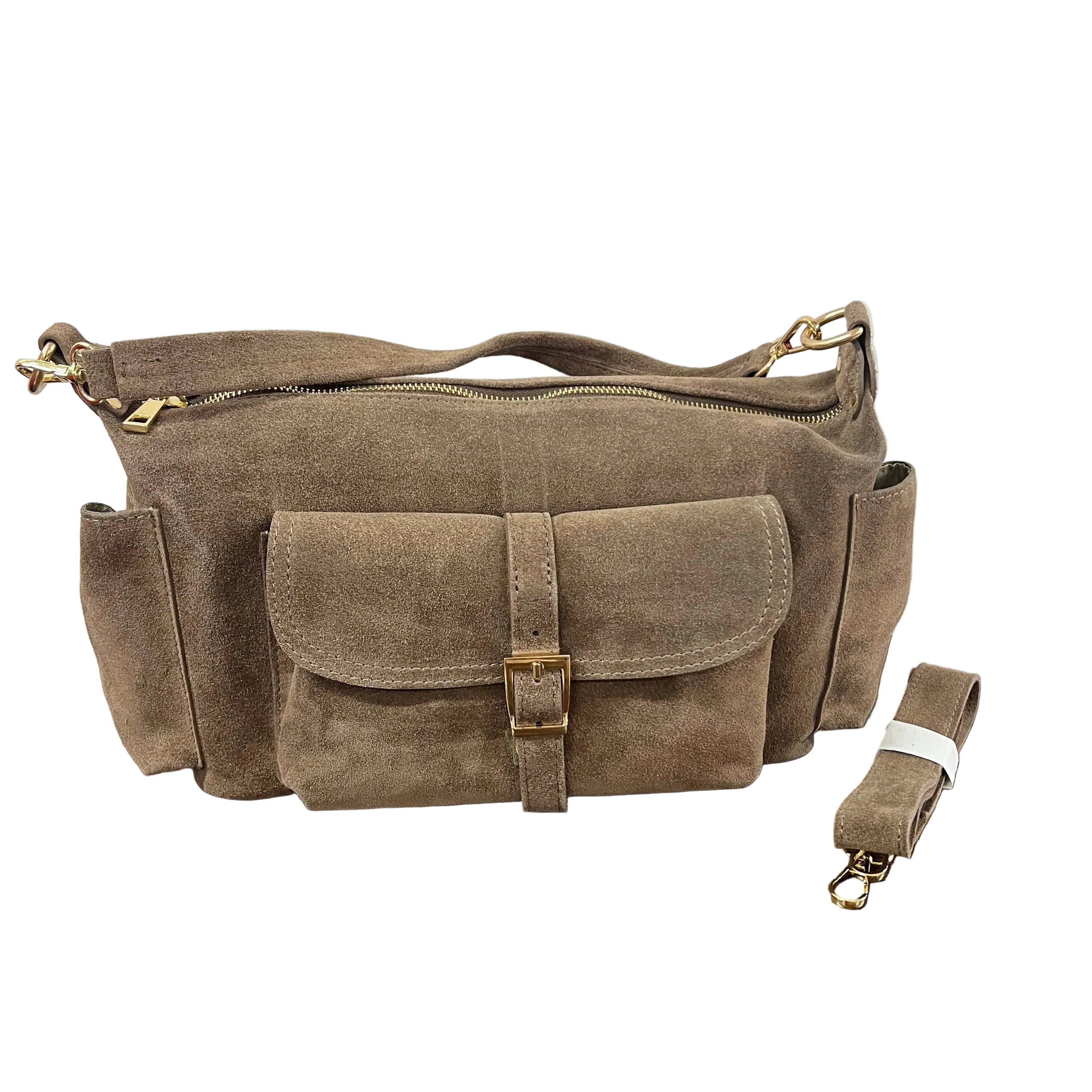 Mega baguette vera pelle suede fango